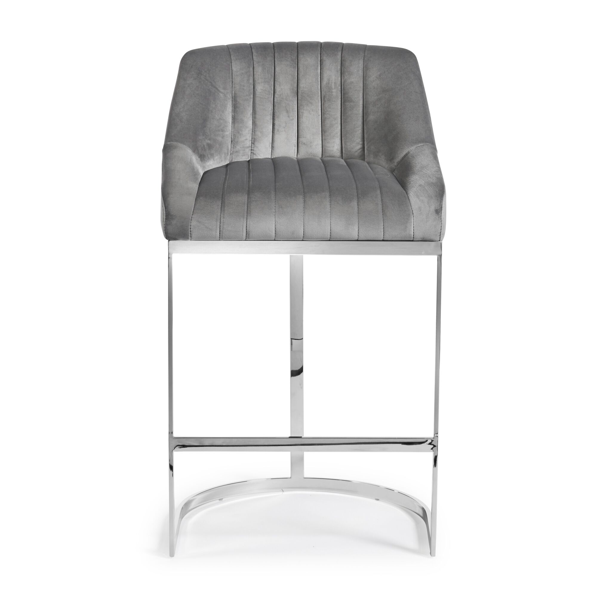 Barcelona Grey Velvet Counter Stool with a Stainless Steel Frame - Image 3