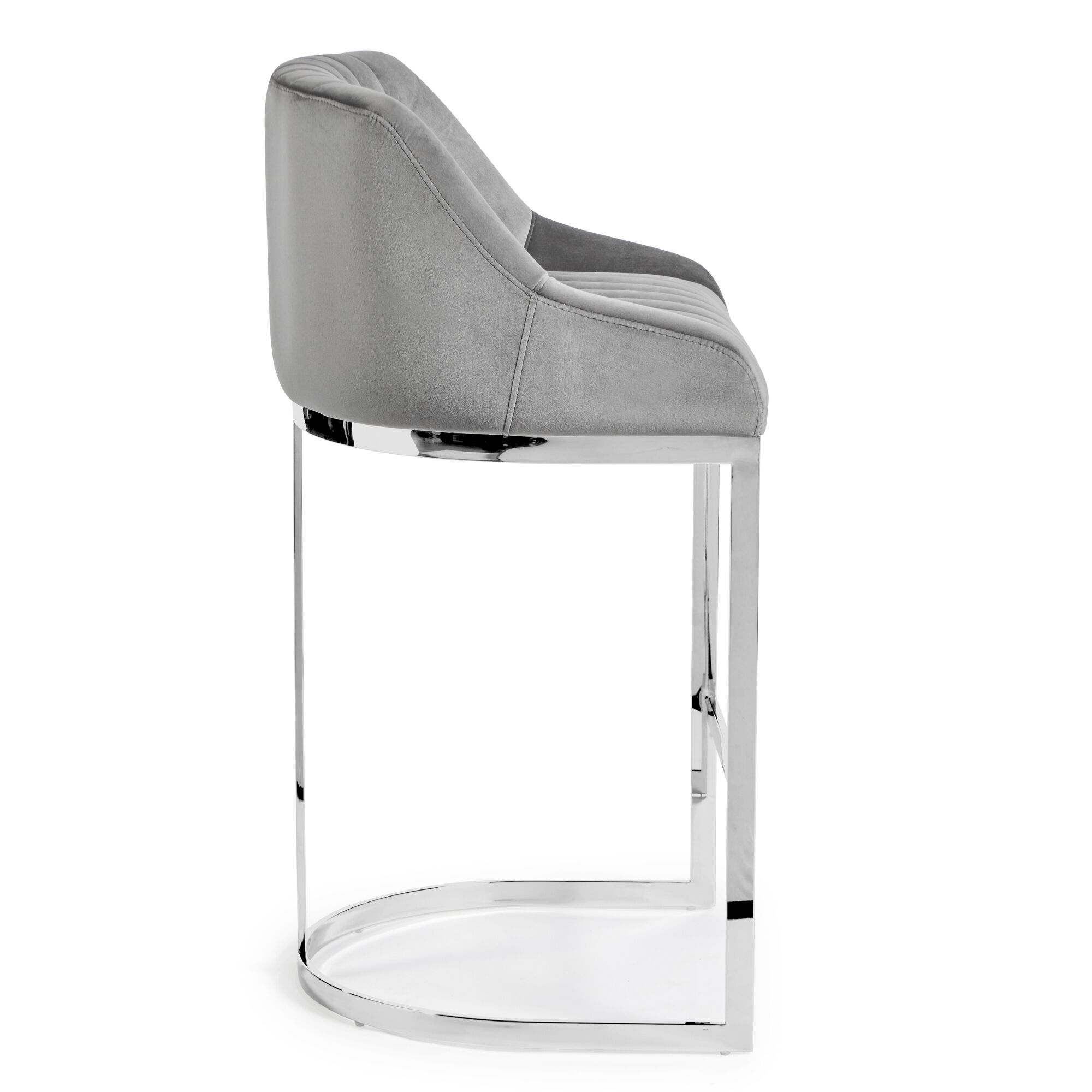 Barcelona Grey Velvet Counter Stool with a Stainless Steel Frame - Image 5