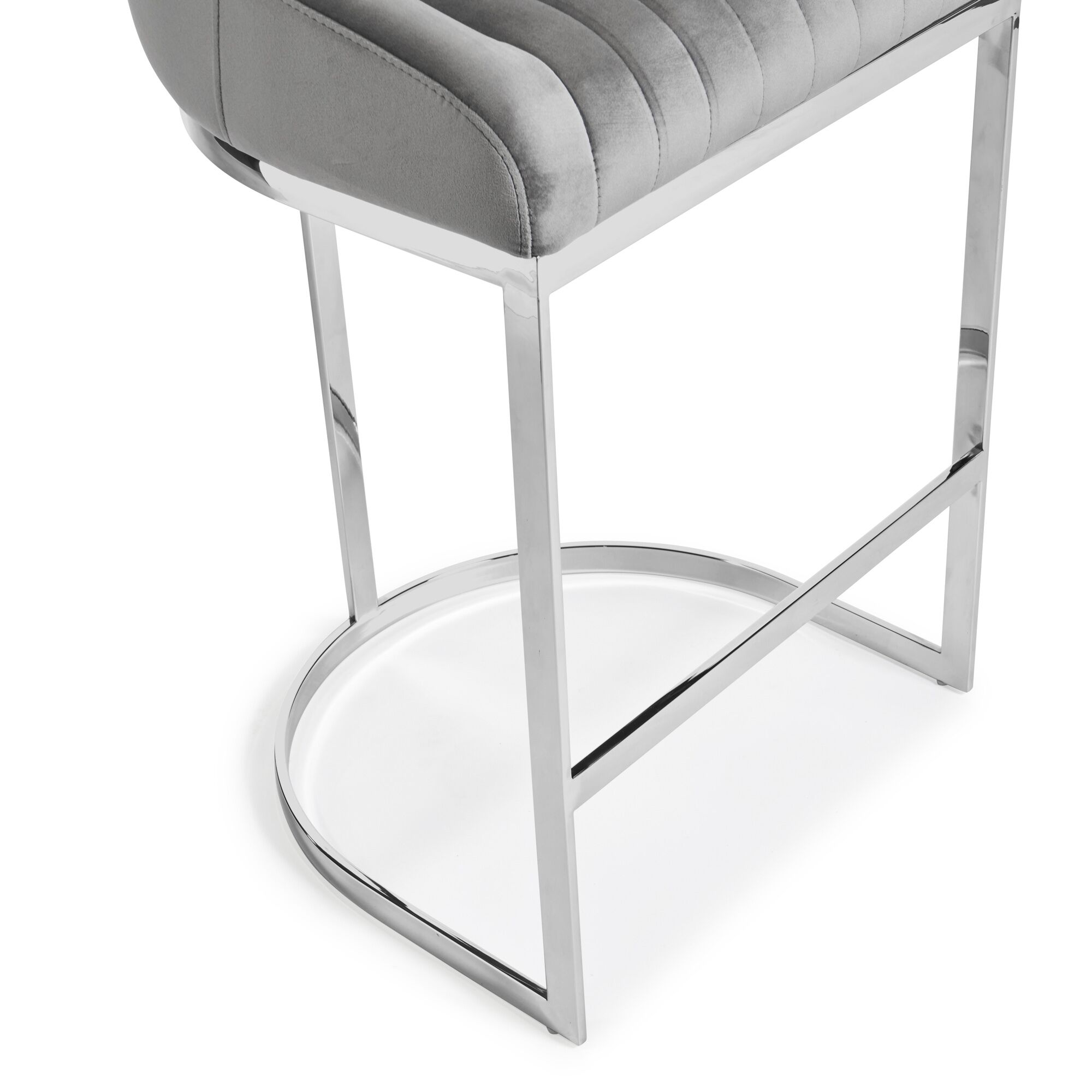 Barcelona Grey Velvet Counter Stool with a Stainless Steel Frame - Image 7
