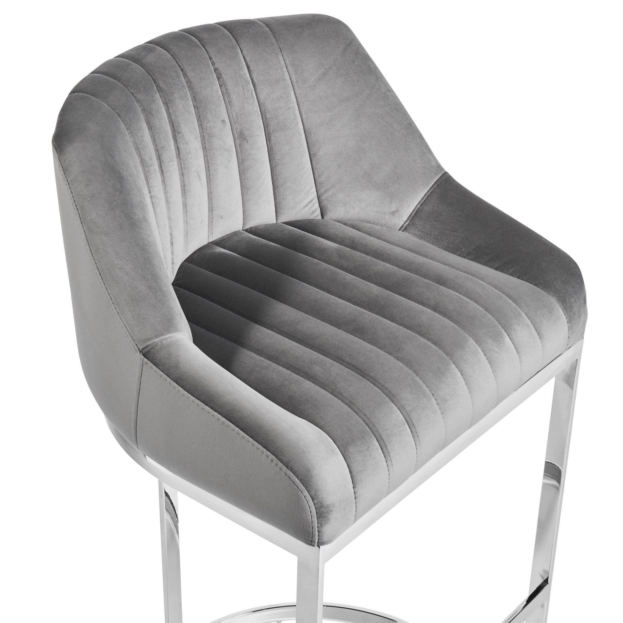 Barcelona Grey Velvet Counter Stool with a Stainless Steel Frame - Image 4