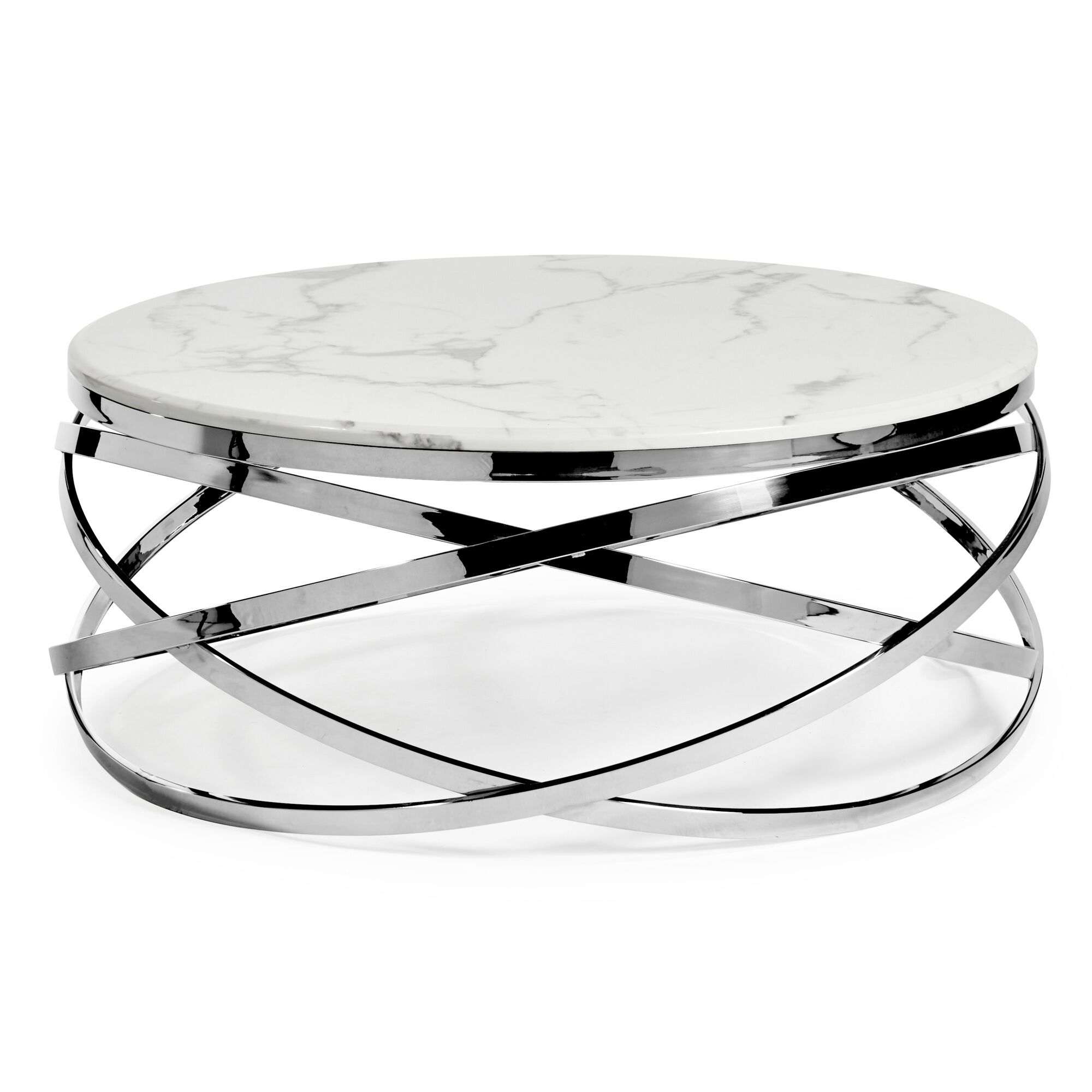 Stainless Steel Cerchio White Round Coffee Table With Marble Top - Image 11
