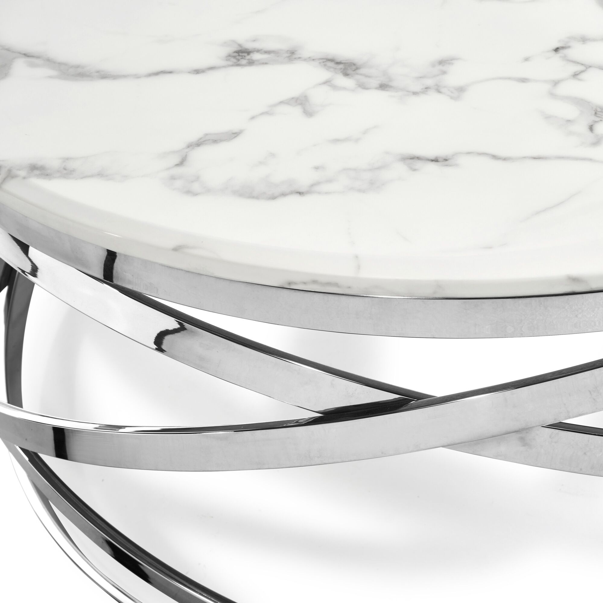 Stainless Steel Cerchio White Round Coffee Table With Marble Top - Image 13