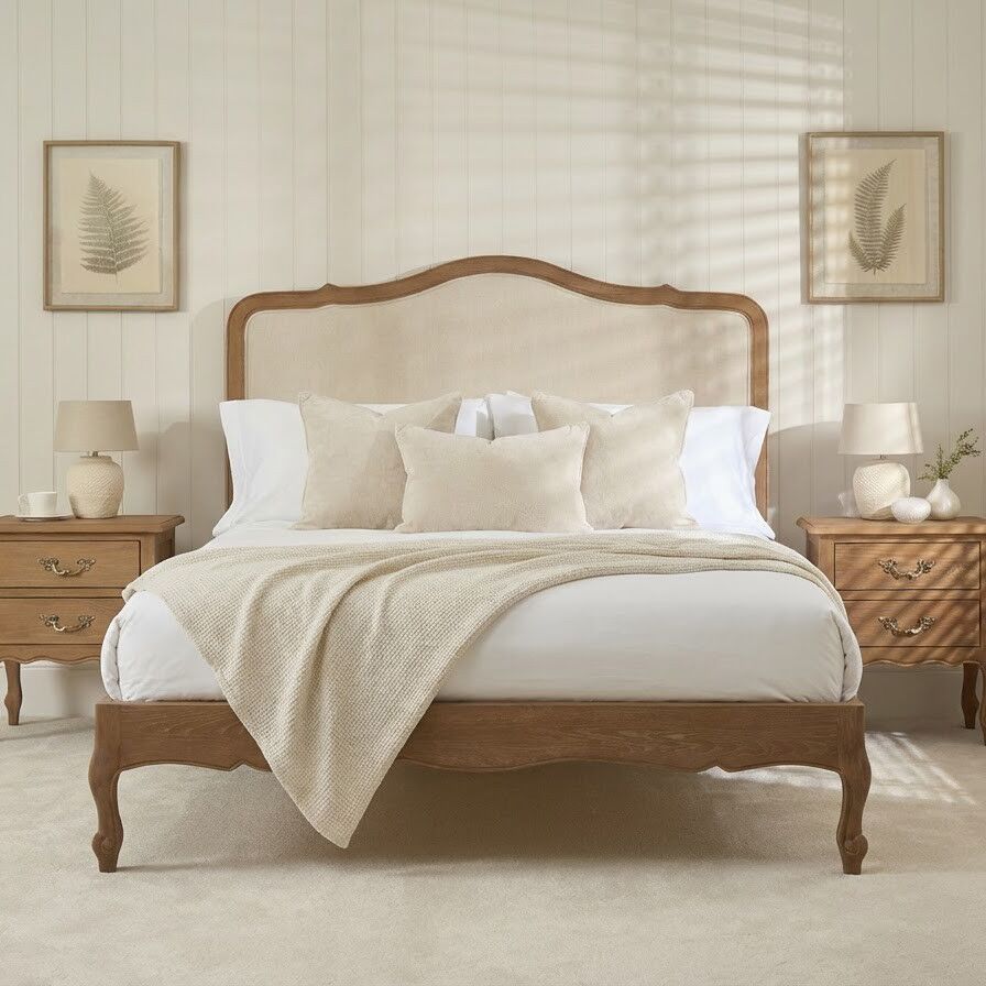 Eloise Limed Ash Upholstered Low Foot Board Bed - King Size