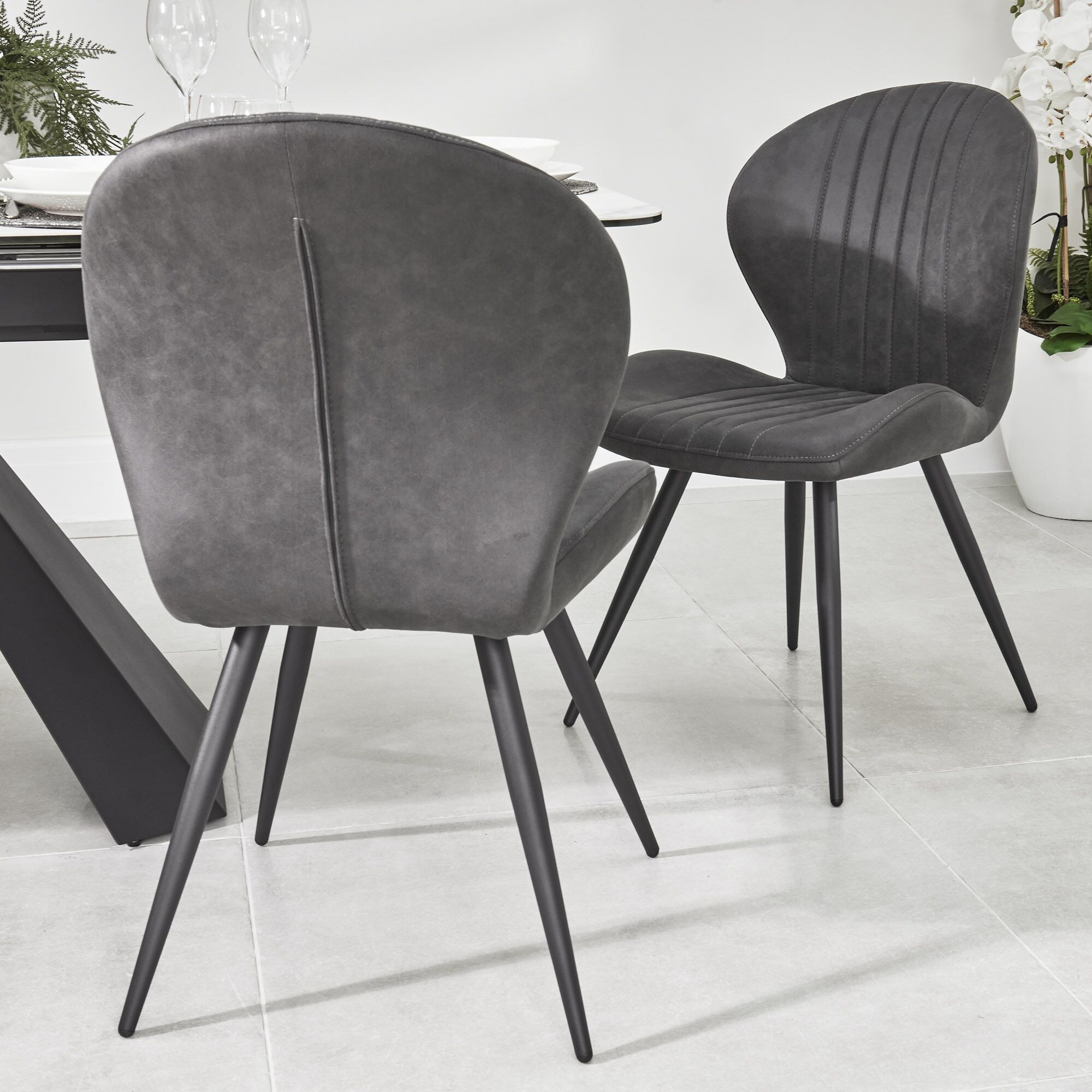 Watson Grey Nubuck Upholstered Dining Chair with Black Legs - Image 3