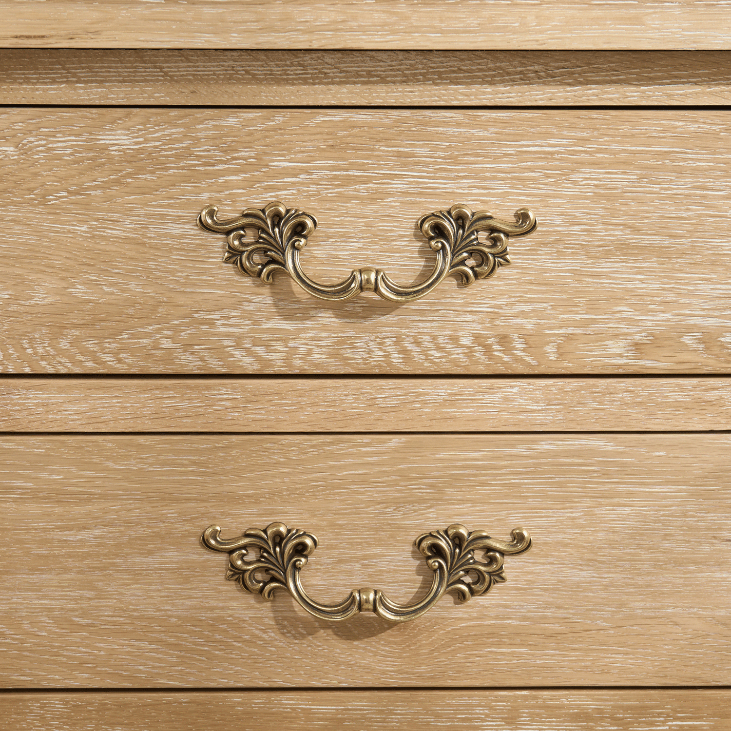 French Limed Oak Louis Two Drawer Bedside Table - Image 5