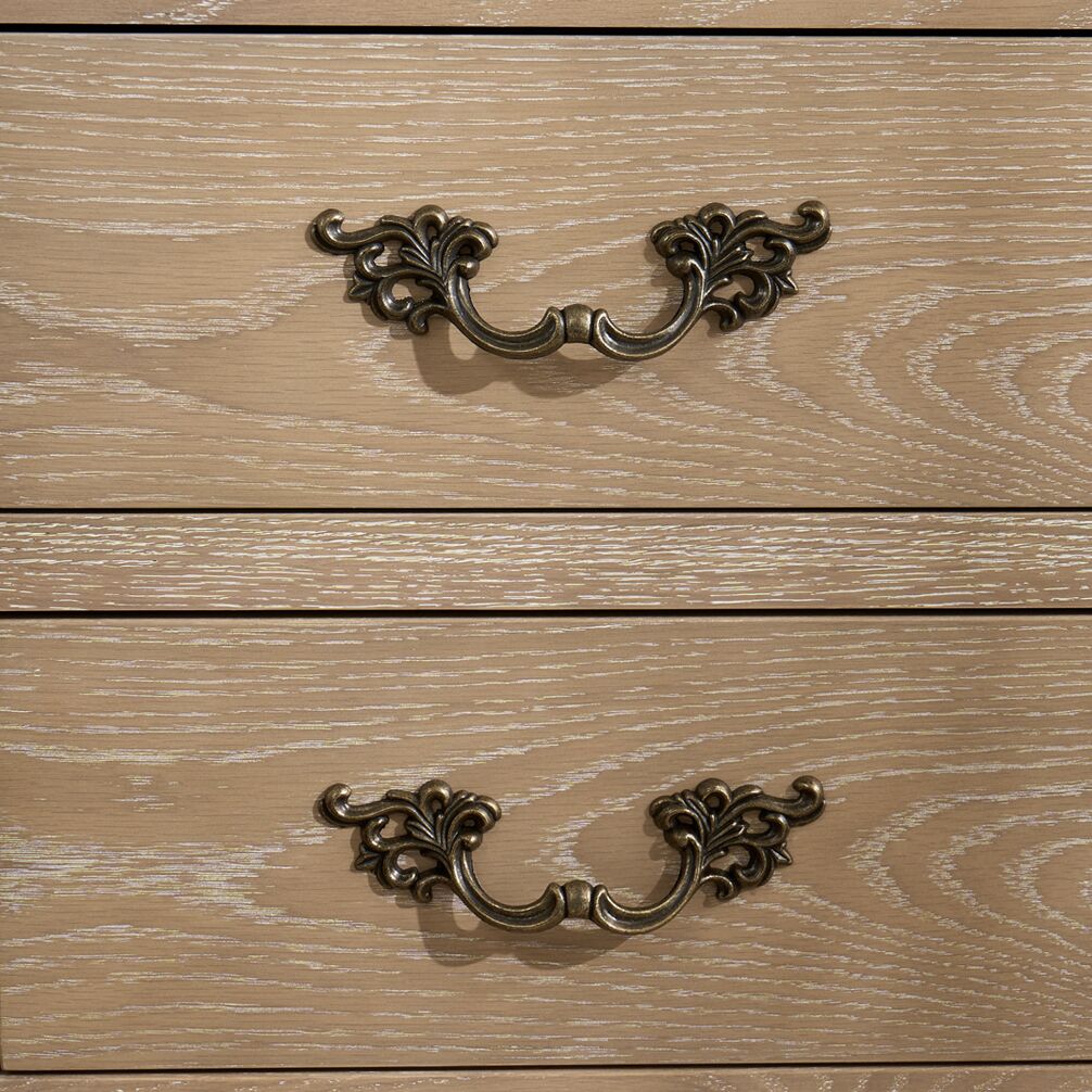 Lille French Limed Oak Two Drawer Bedside Table Brass Handle - Image 5