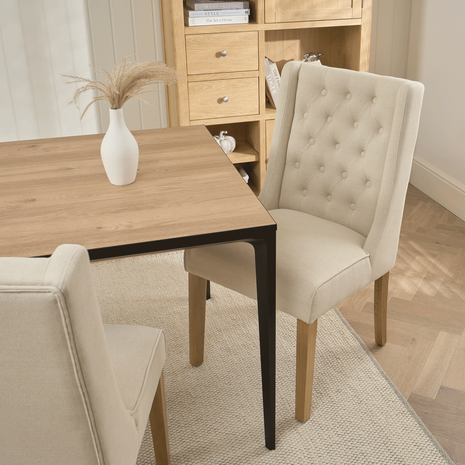 (Set of 2) Broadway Natural Linen Dining Chairs | Oak Legs - Image 2