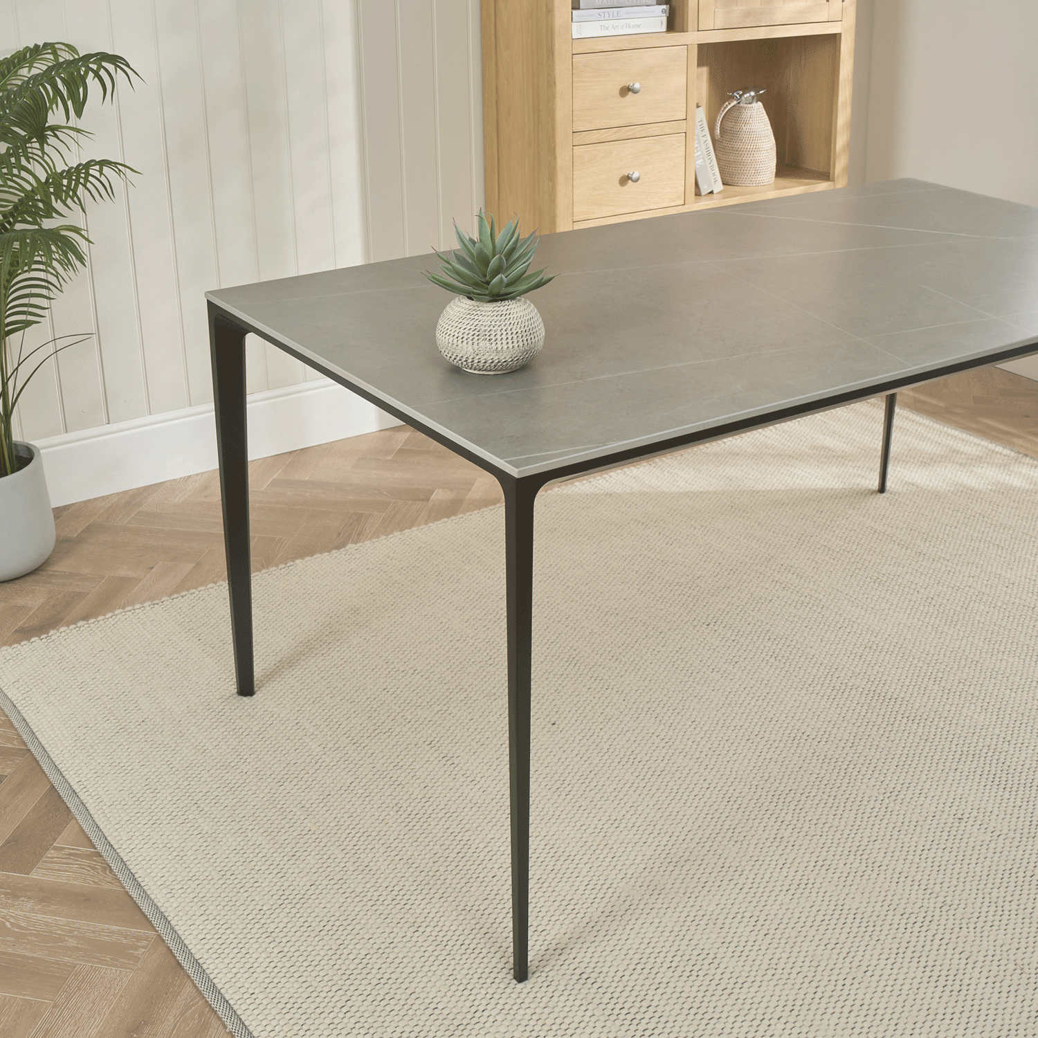 Bellagio 160cm Grey Sintered Stone Dining Table with Black Contemporary Base - Image 3