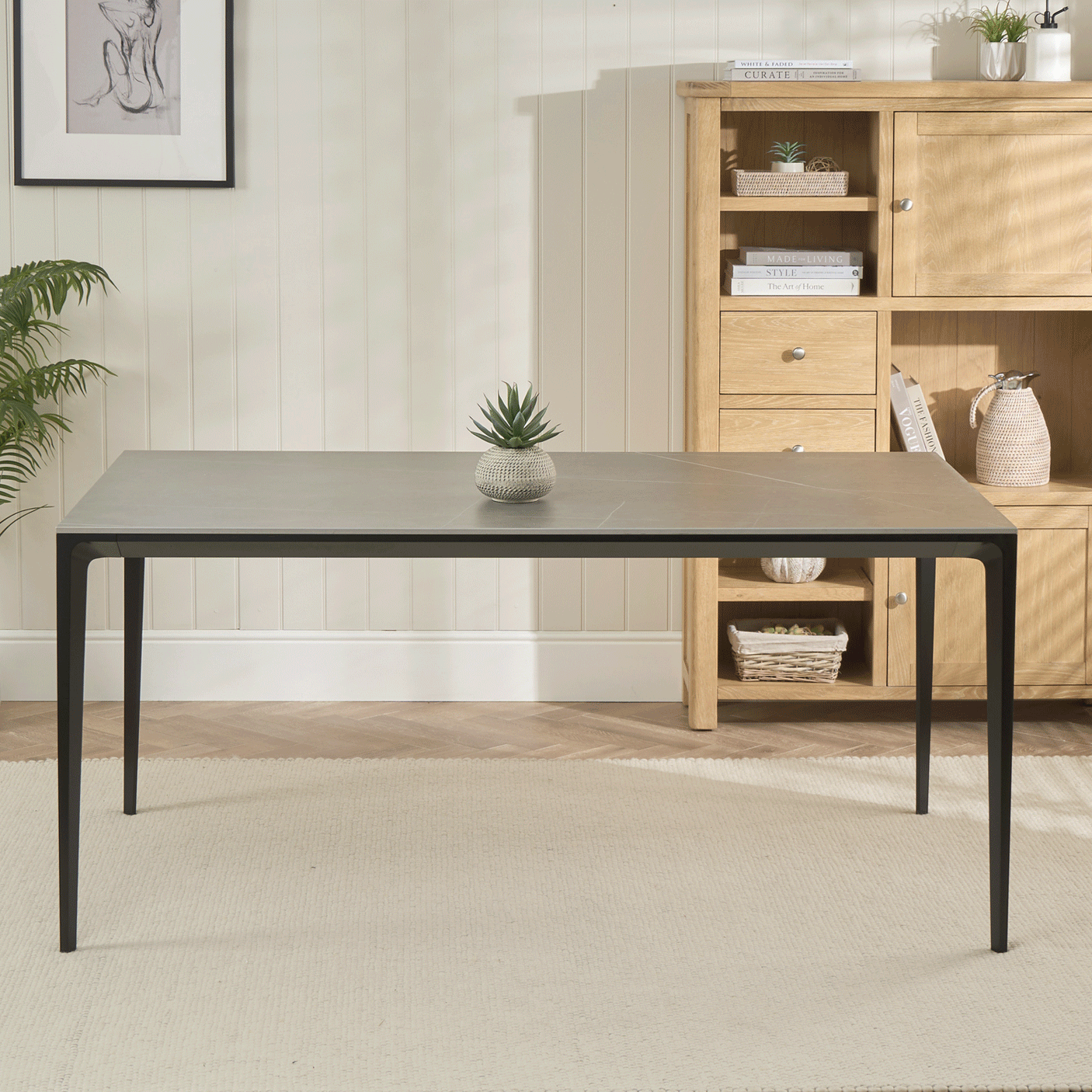 Bellagio 160cm Grey Sintered Stone Dining Table with Black Contemporary Base - Image 2