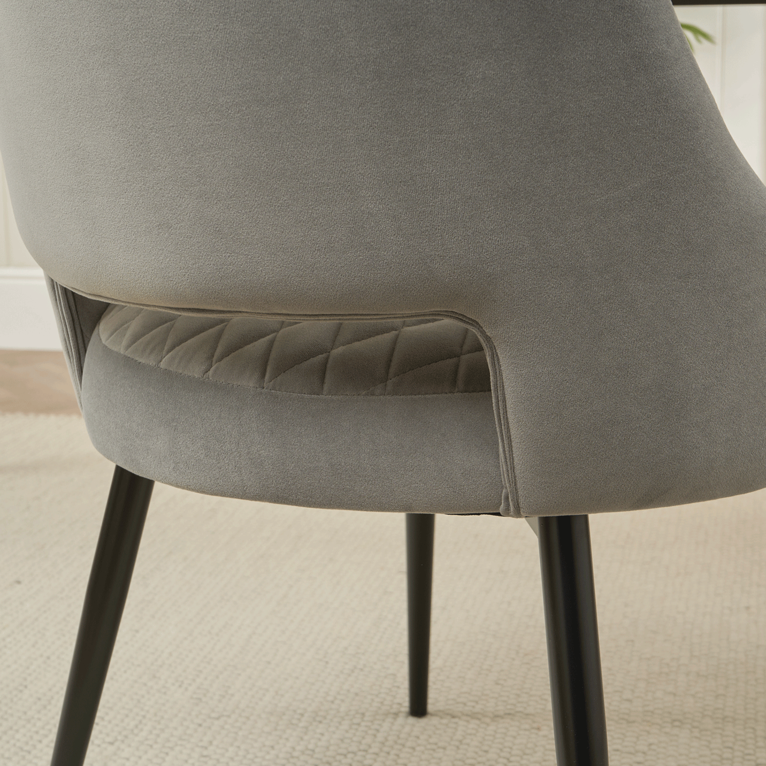 Joan Quilted Upholstered Grey Velvet Dining Chair - Image 5