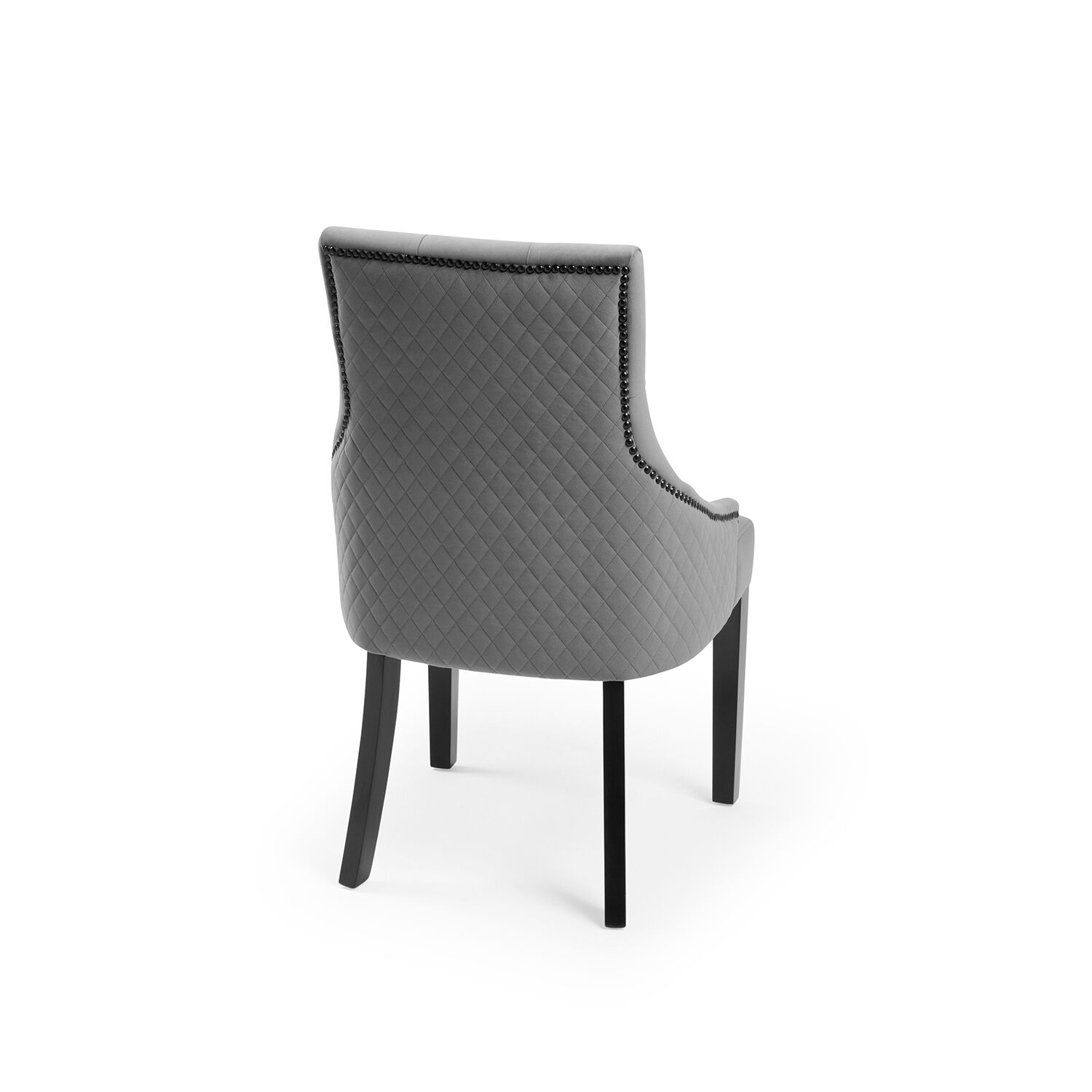 New Chelsea Quilted Grey Brushed Velvet Scoop Back Dining Chair Black Studs - Image 5