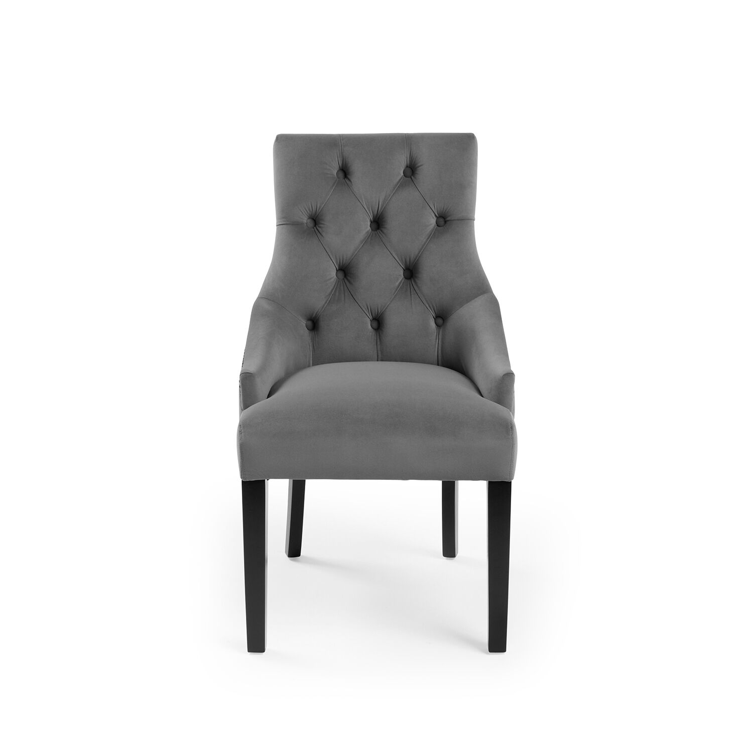 New Chelsea Quilted Grey Brushed Velvet Scoop Back Dining Chair Black Studs - Image 6