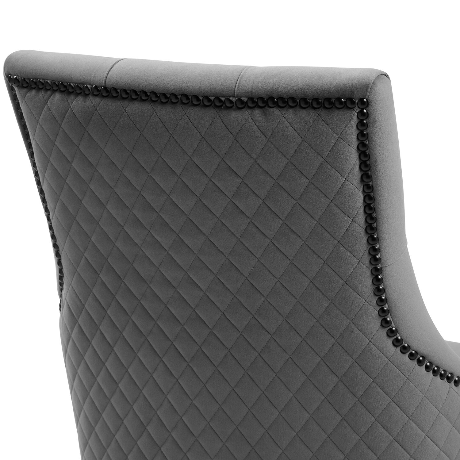 New Chelsea Quilted Grey Brushed Velvet Scoop Back Dining Chair Black Studs - Image 9
