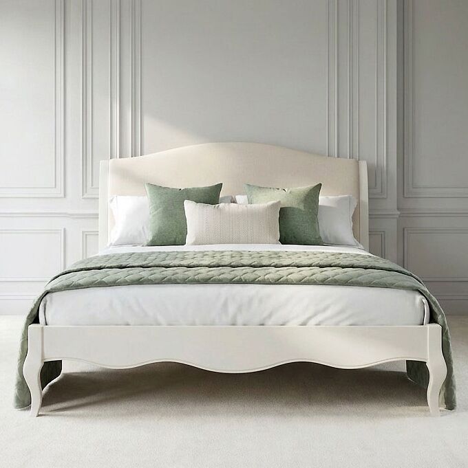 Lille French Chalk White Upholstered Low Foot Board Bed - Double Size