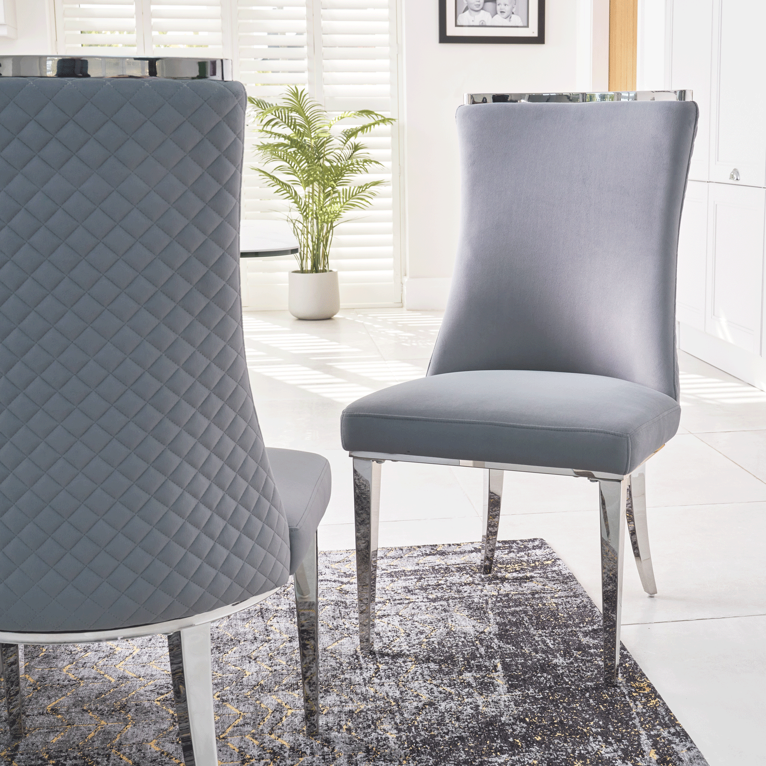 (Set of 2) Joan Grey Velvet Quilted Upholstered Dining Chair
