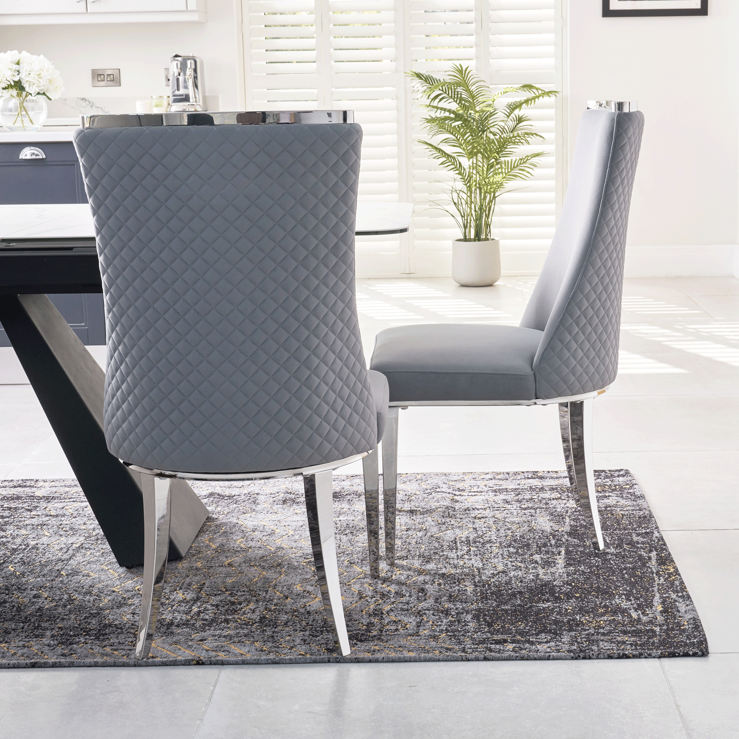 (Set of 2) Joan Grey Velvet Quilted Upholstered Dining Chair - Image 2