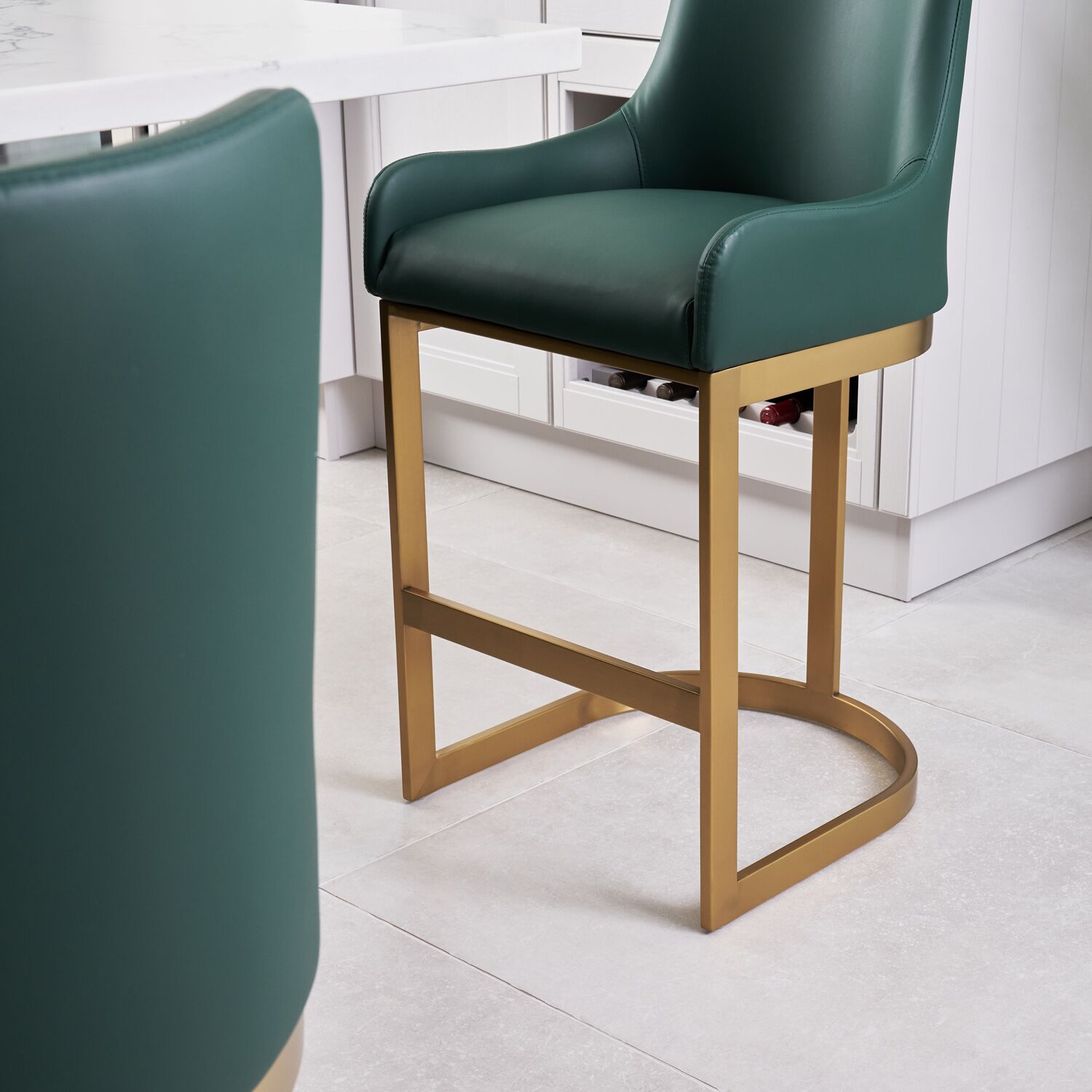 Clara Green Upholstered Counter Kitchen Stool with Gold Steel Frame - Image 3