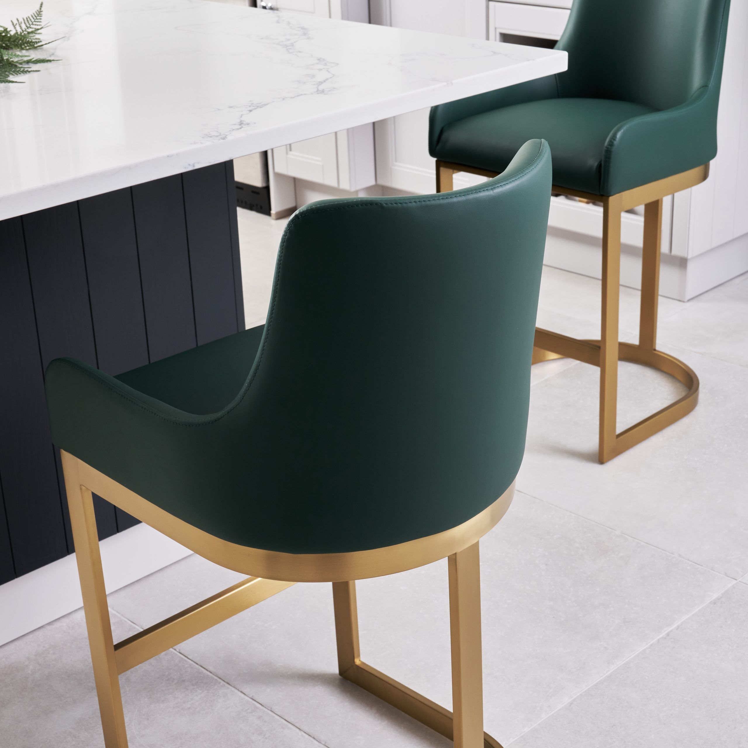Clara Green Upholstered Counter Kitchen Stool with Gold Steel Frame - Image 10