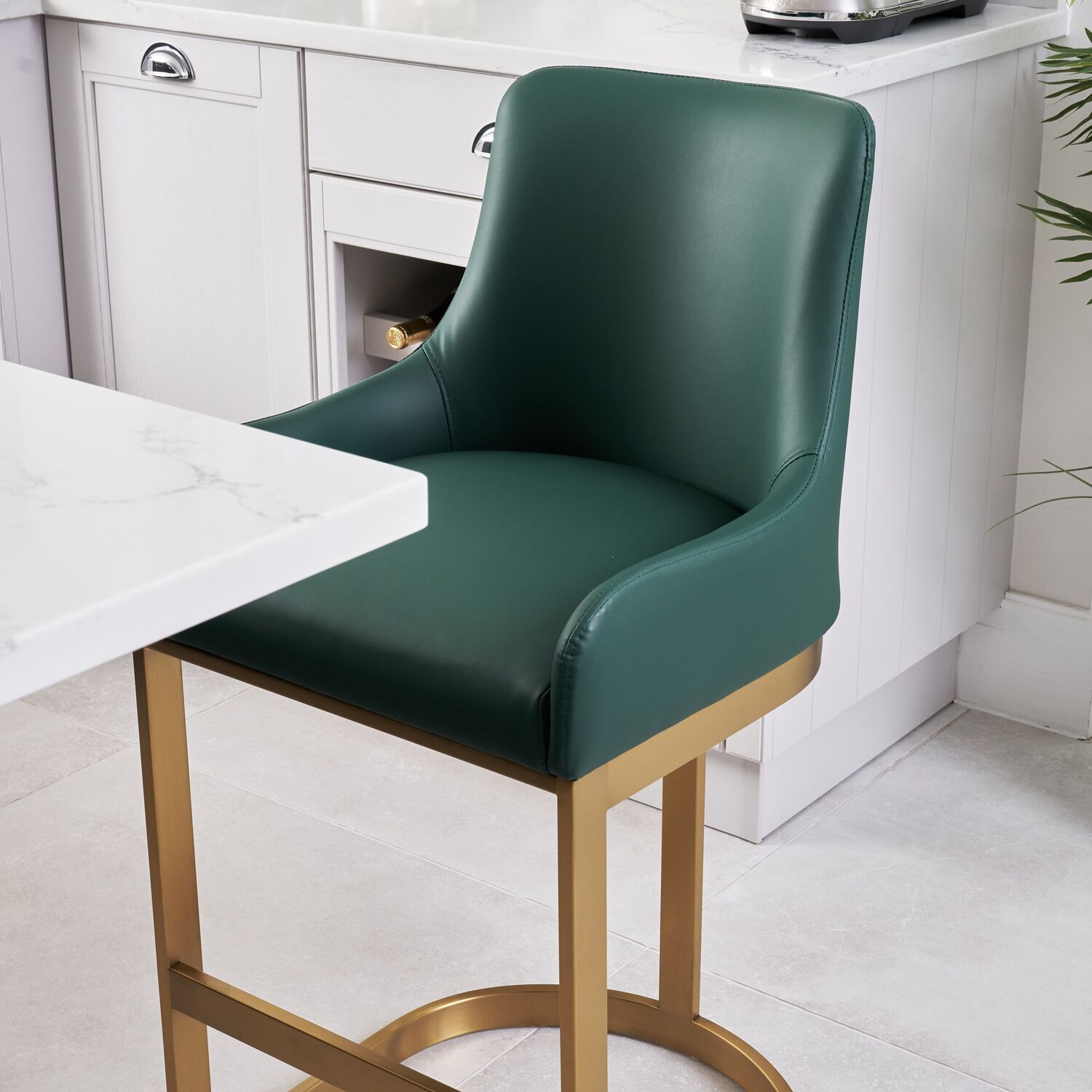 Clara Green Upholstered Counter Kitchen Stool with Gold Steel Frame - Image 4