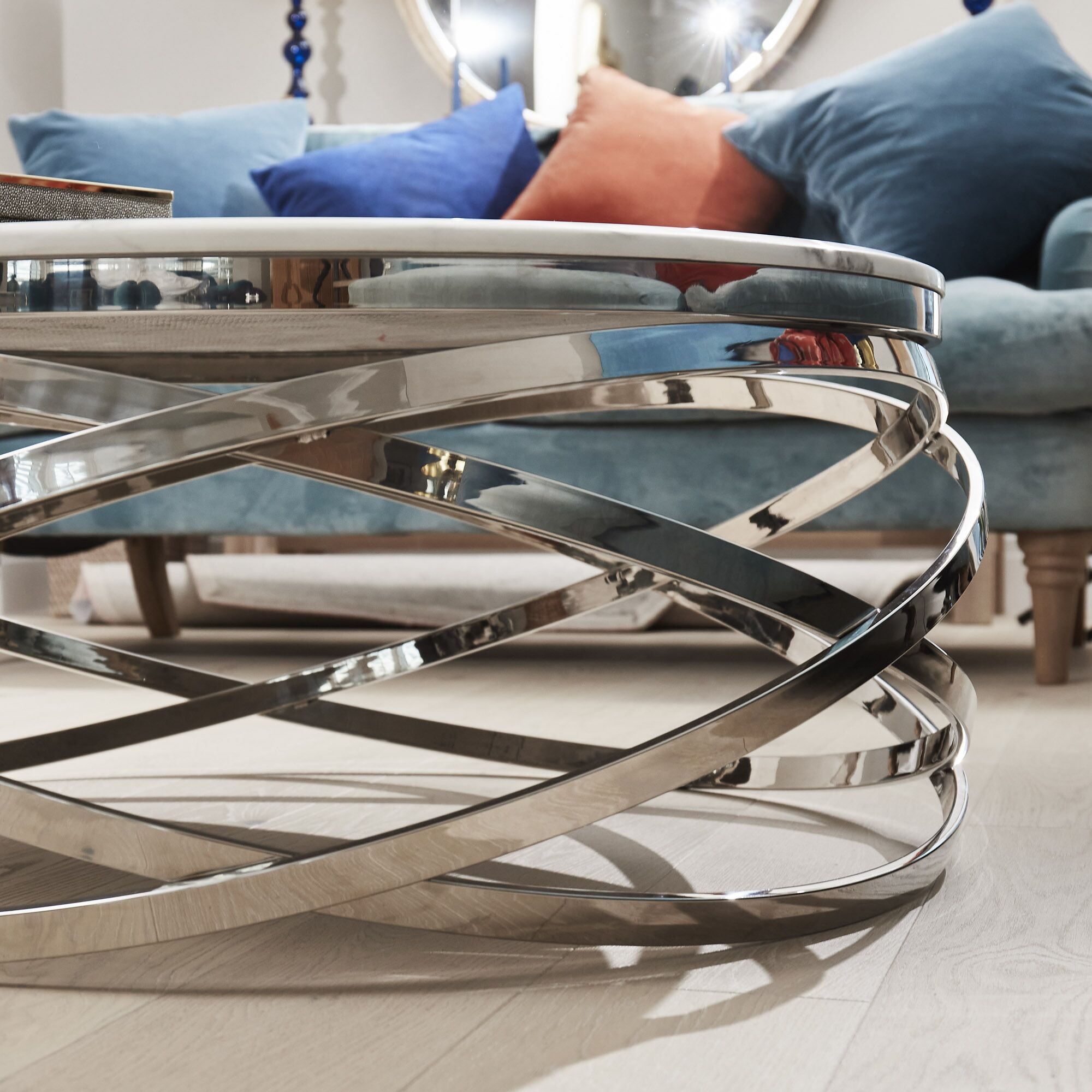Stainless Steel Cerchio White Round Coffee Table With Marble Top - Image 6