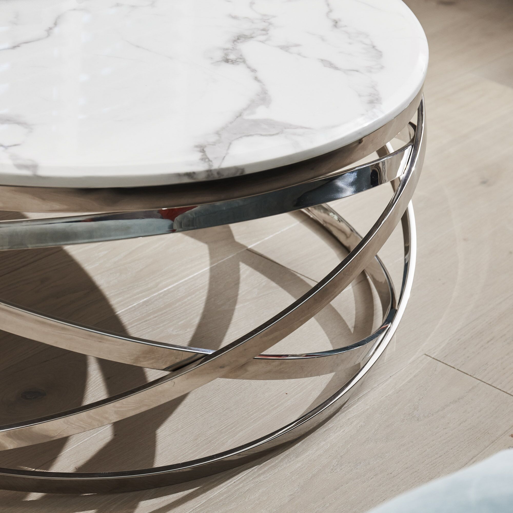 Stainless Steel Cerchio White Round Coffee Table With Marble Top - Image 5