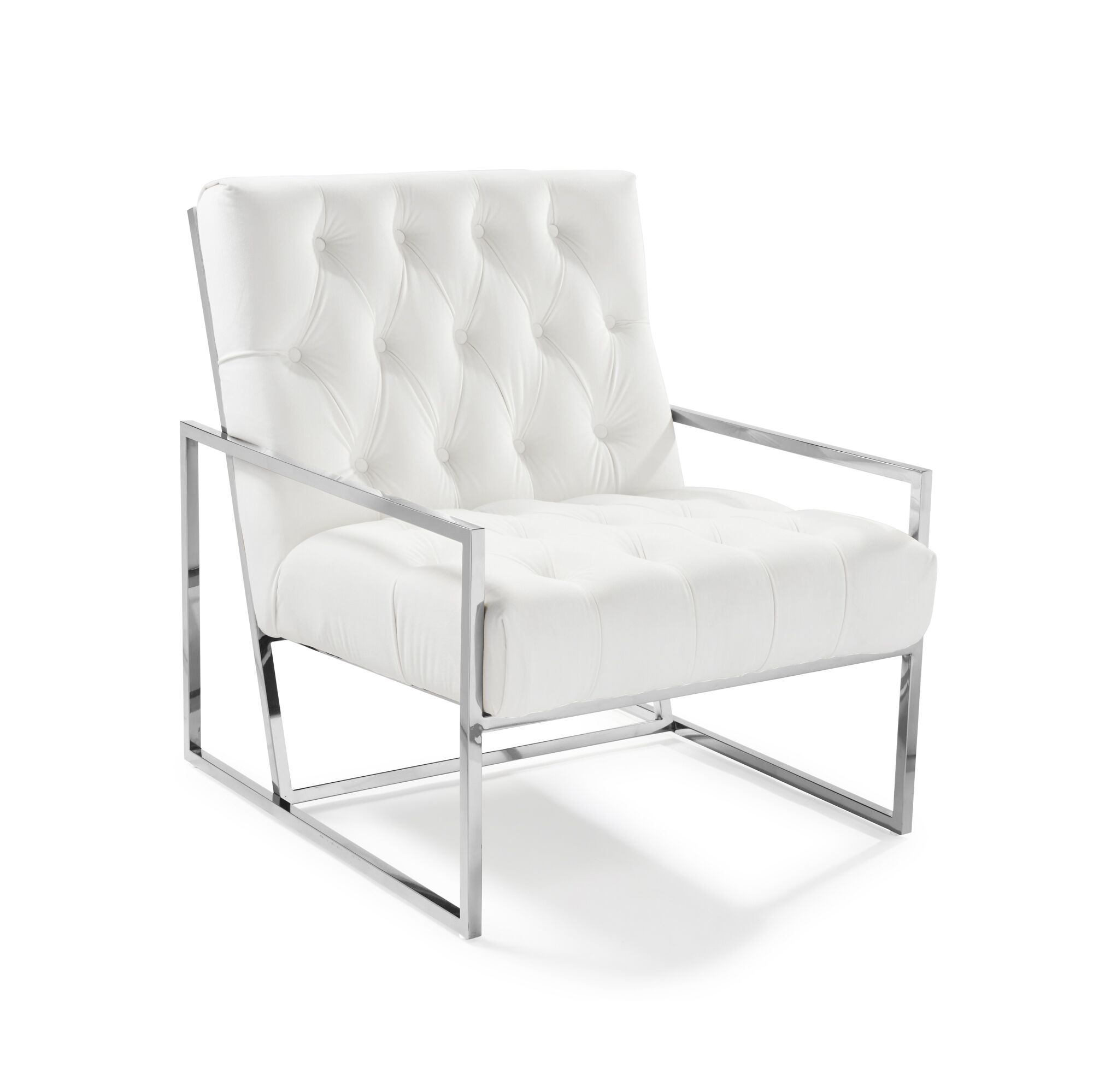 Bequest Accent Stainless Steel & Pearl White Velvet Lounge Armchair - Image 2