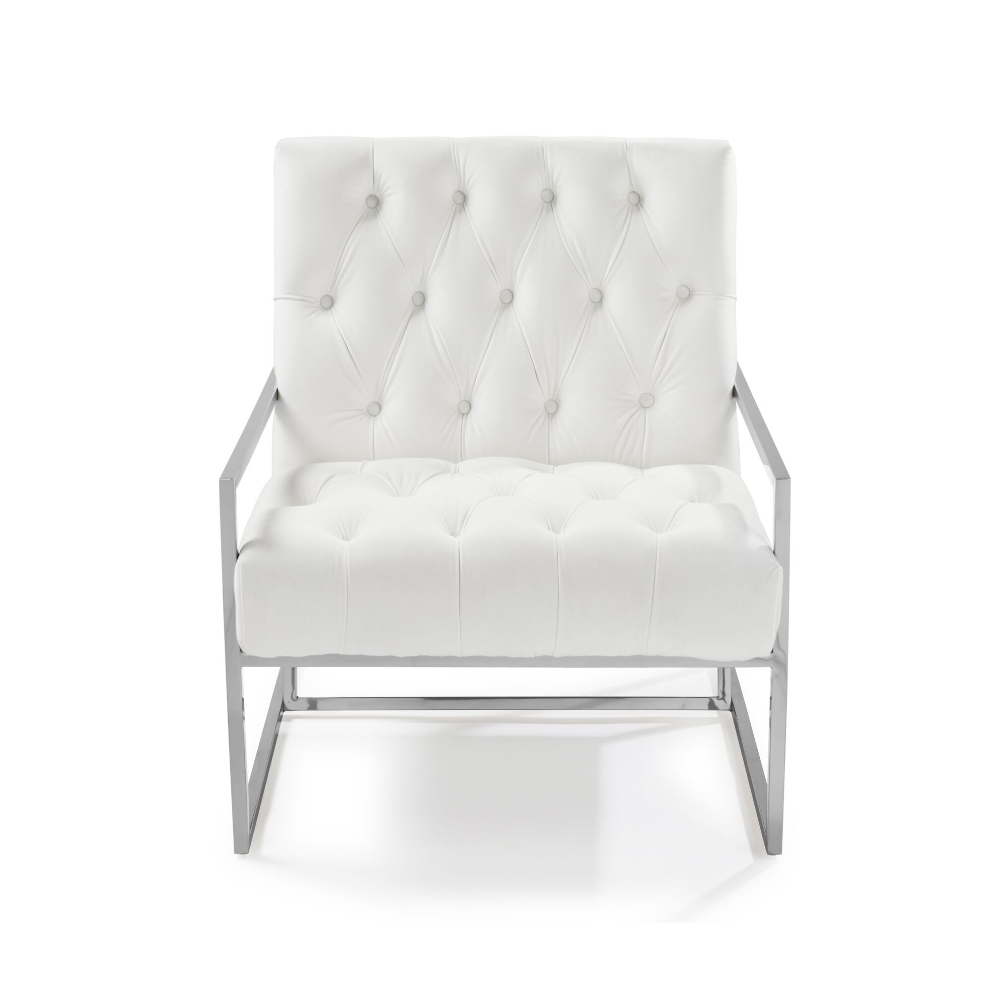 Bequest Accent Stainless Steel & Pearl White Velvet Lounge Armchair - Image 4