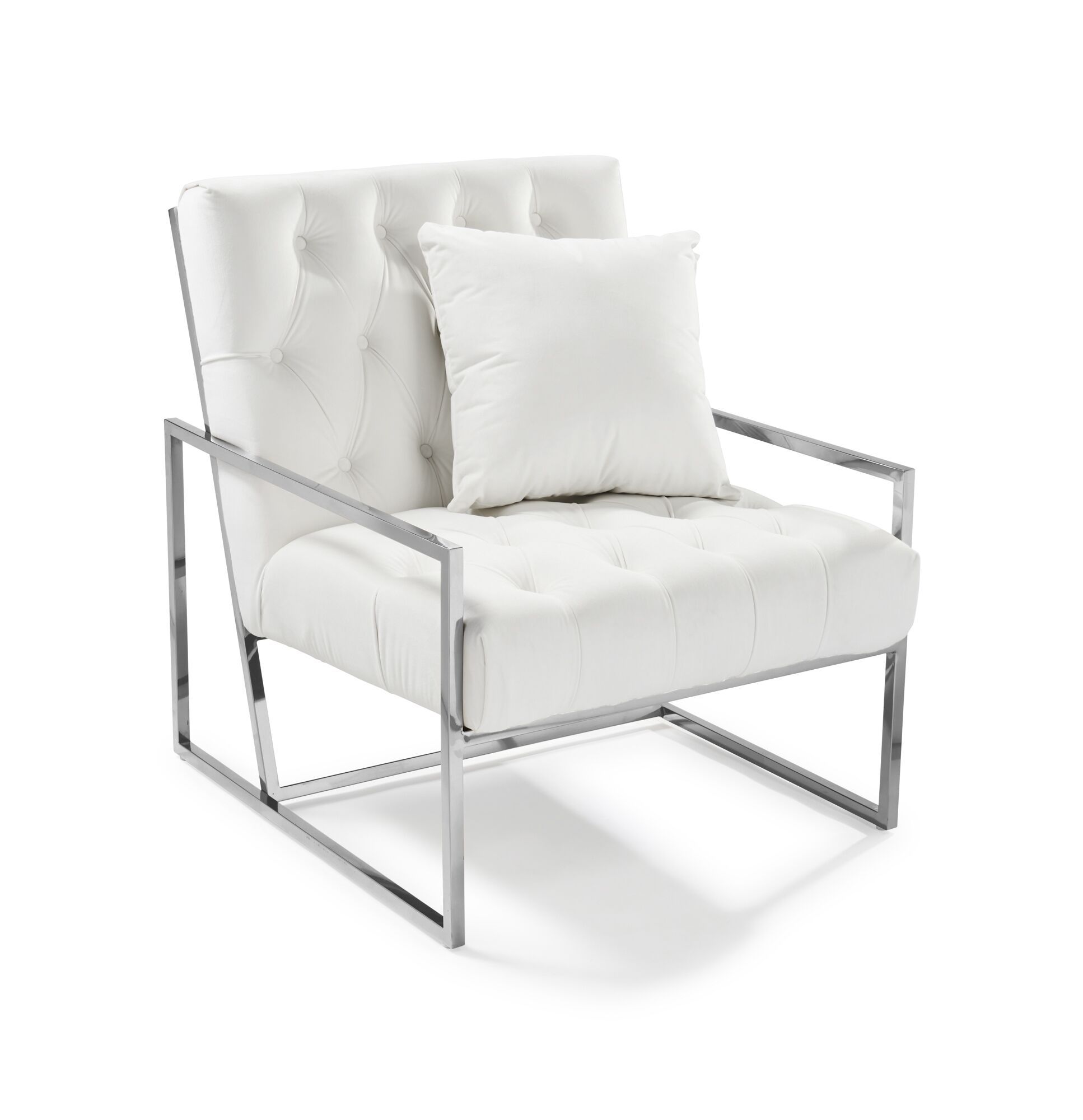 Bequest Accent Stainless Steel & Pearl White Velvet Lounge Armchair