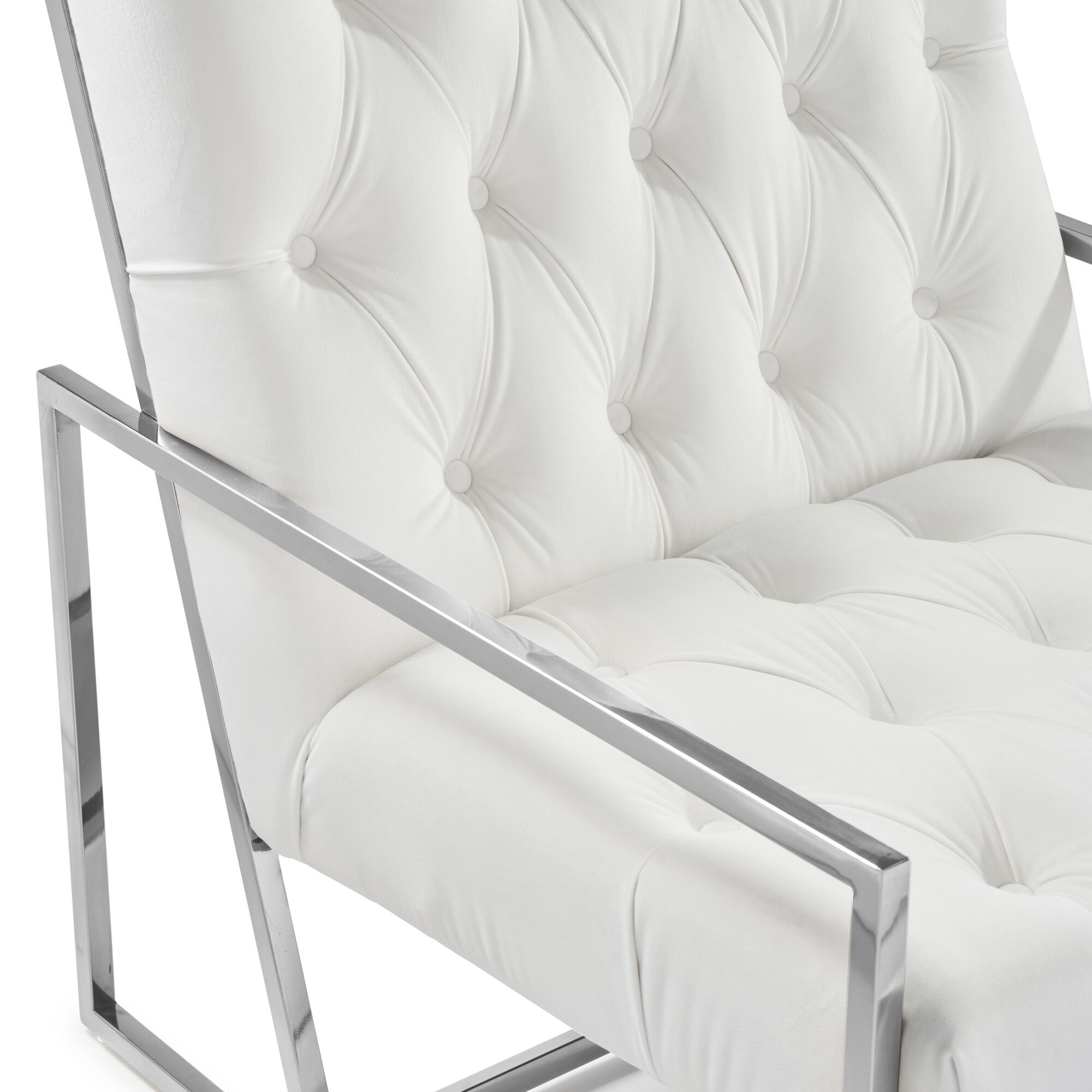 Bequest Accent Stainless Steel & Pearl White Velvet Lounge Armchair - Image 8