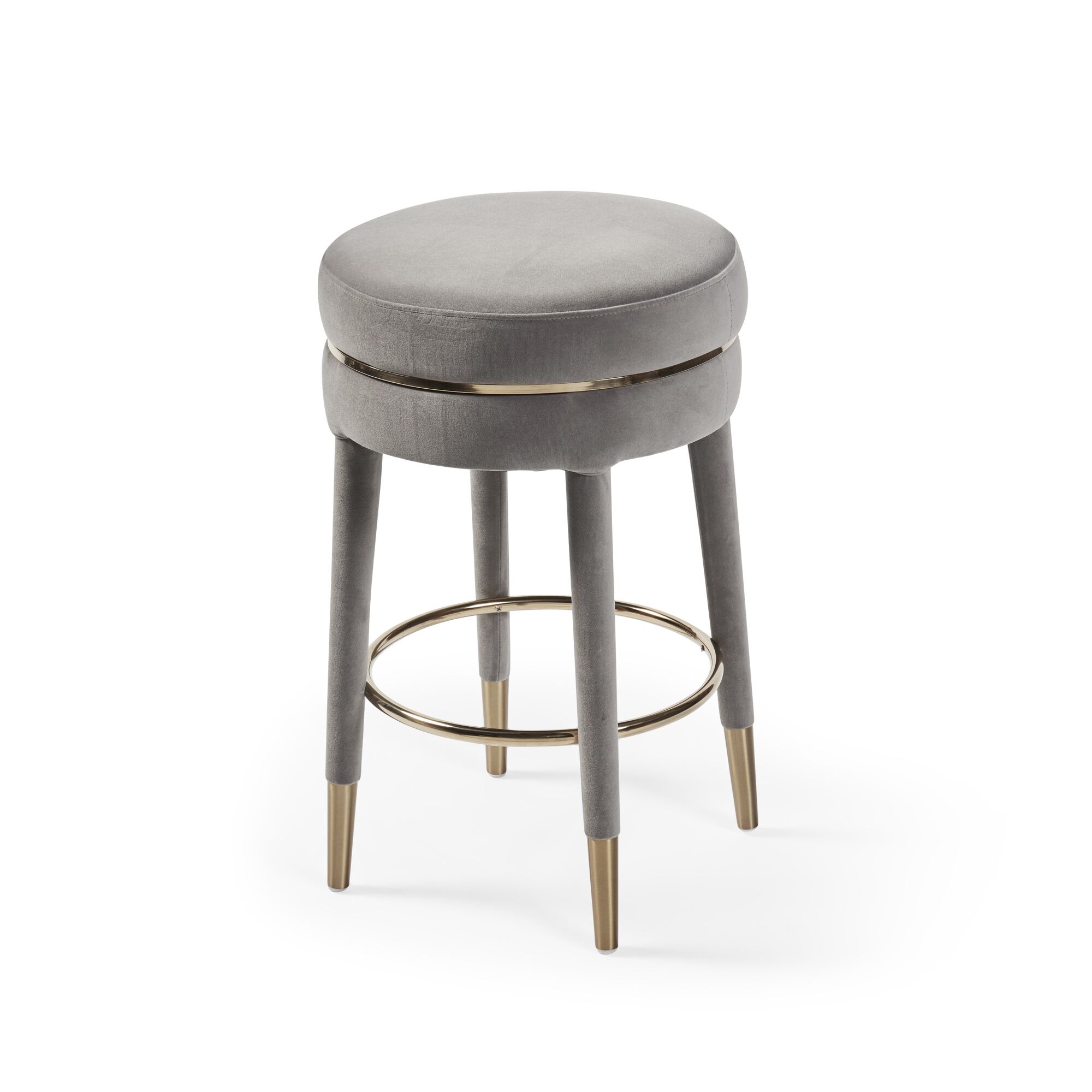 Isabel Grey Velvet Counter Bar Stool with Gold Trim Footrest - Image 6