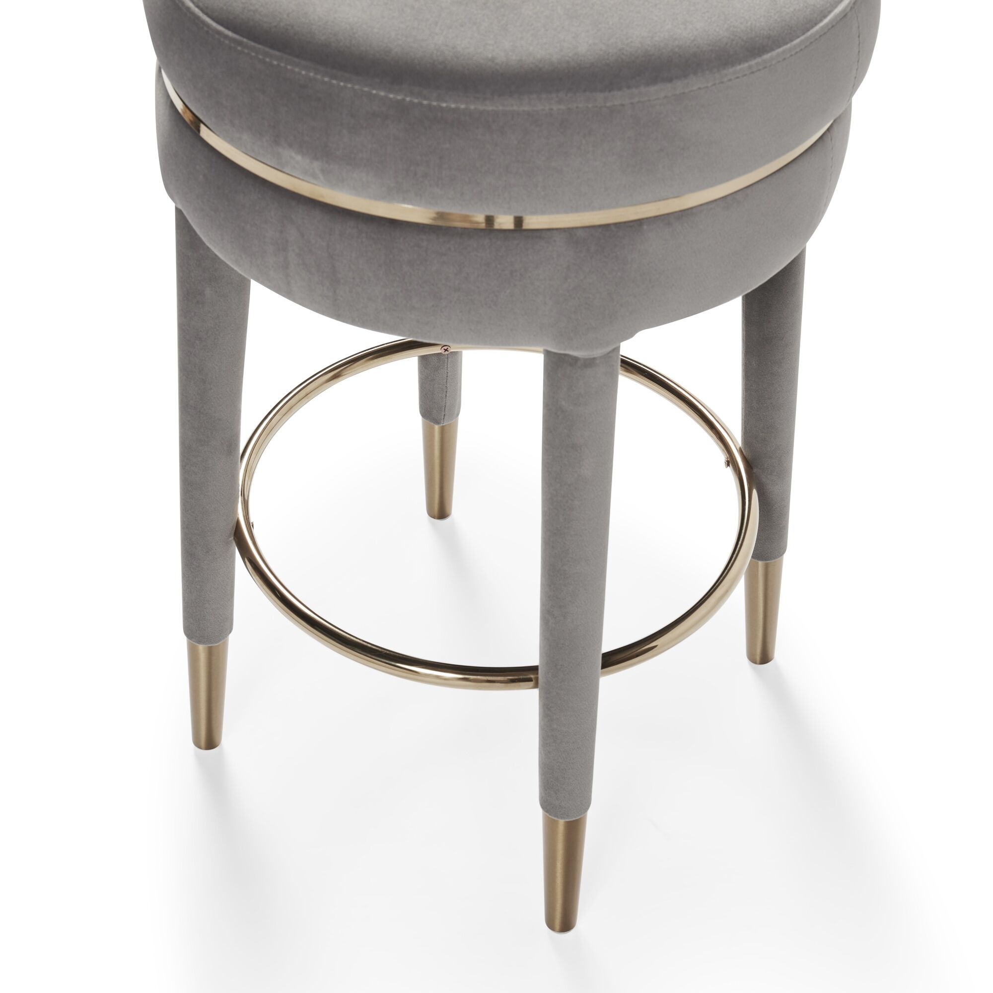 Isabel Grey Velvet Counter Bar Stool with Gold Trim Footrest - Image 9