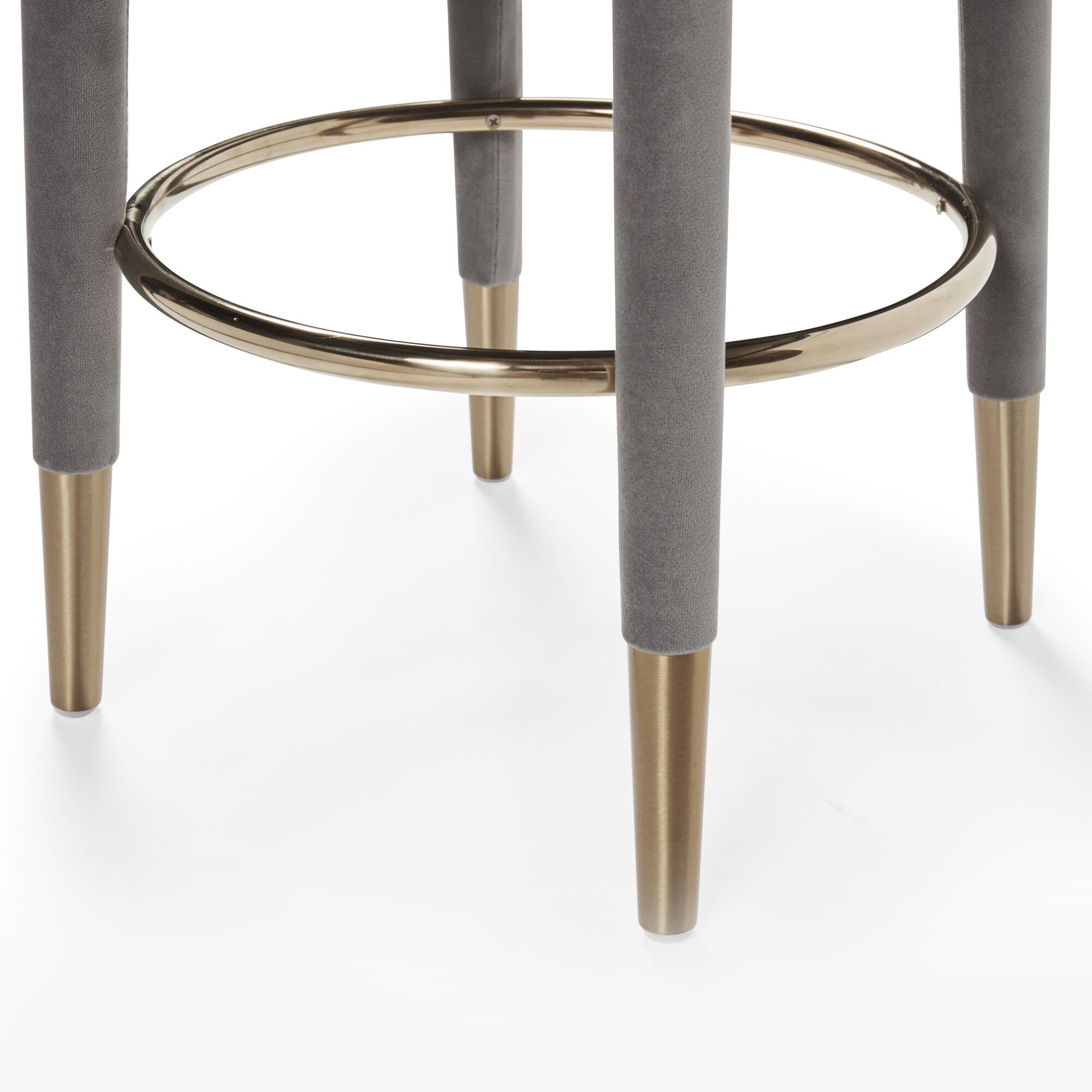 Isabel Grey Velvet Counter Bar Stool with Gold Trim Footrest - Image 10