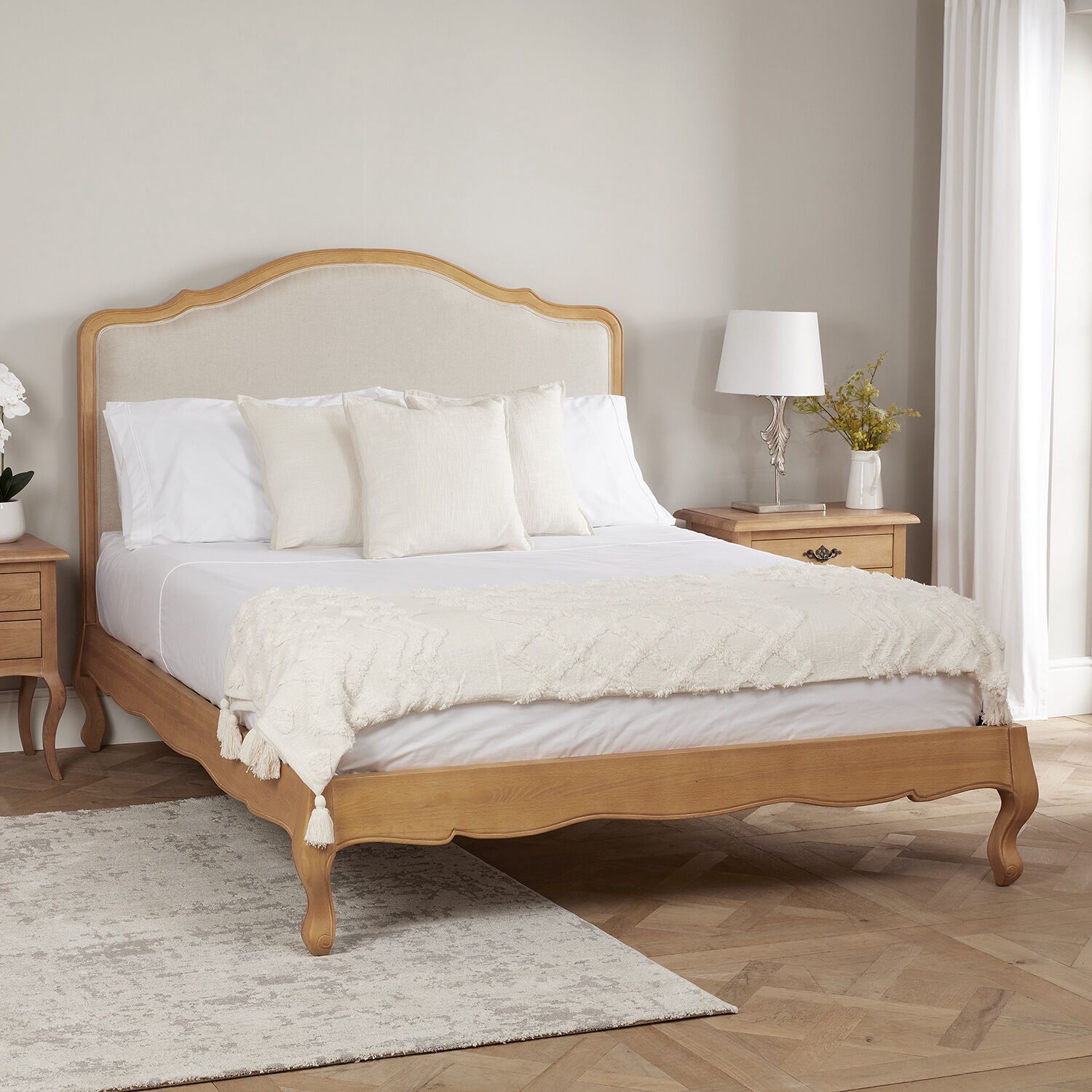 Alice French Light Oak Upholstered Low Foot Board Bed - King Size