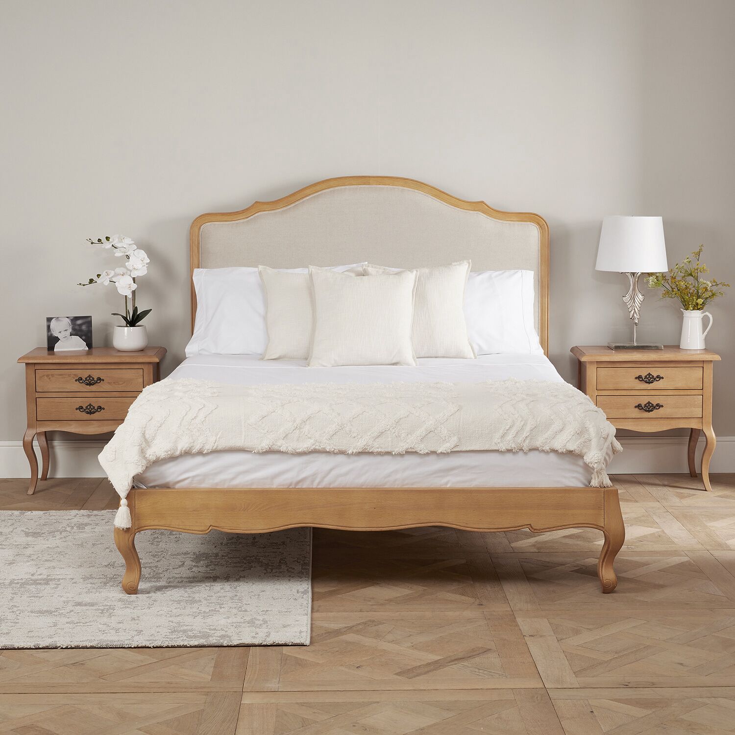 Alice French Light Oak Upholstered Low Foot Board Bed - King Size - Image 3
