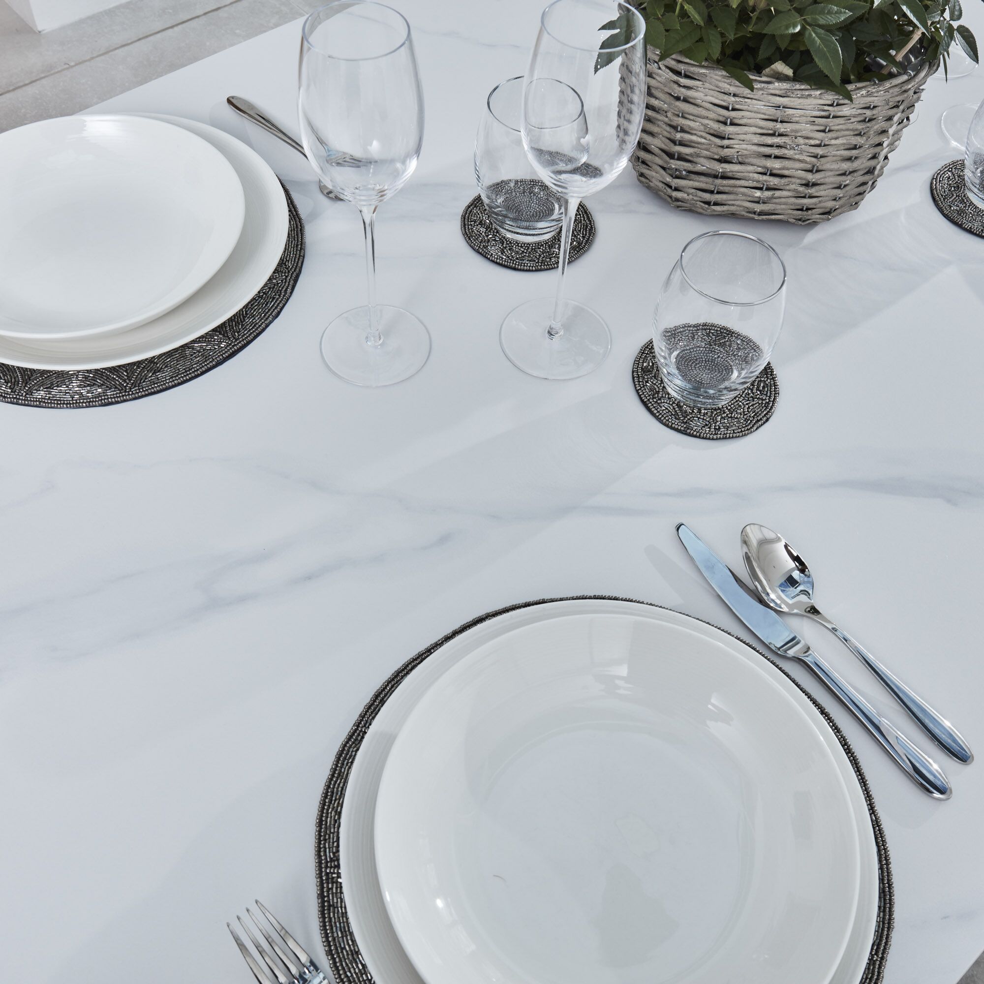 Bellagio 1.6M White Sintered Stone Dining Table Set with 4 x Leon Grey Dining Chairs - Image 13