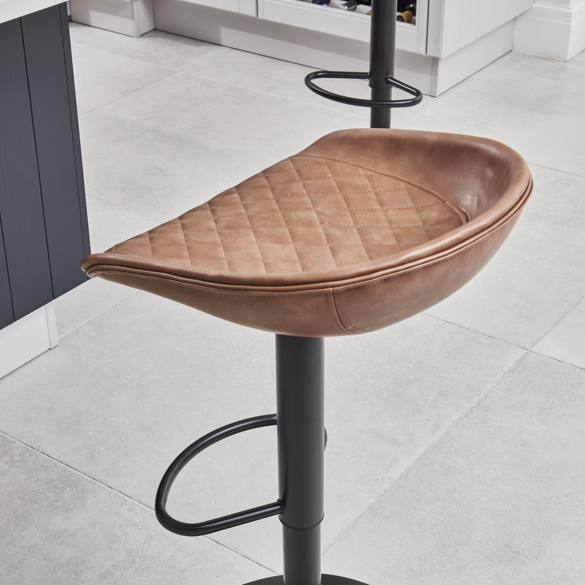 (Set of 2) Mateo Faux Tan Brown Leather Kitchen Stool - Image 4