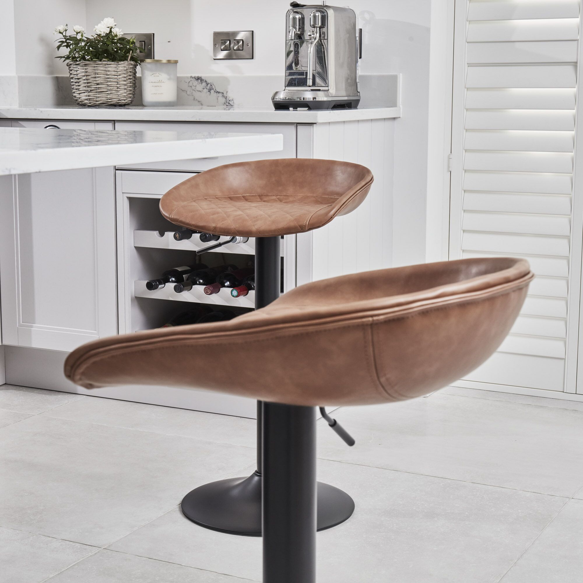 (Set of 2) Mateo Faux Tan Brown Leather Kitchen Stool - Image 3