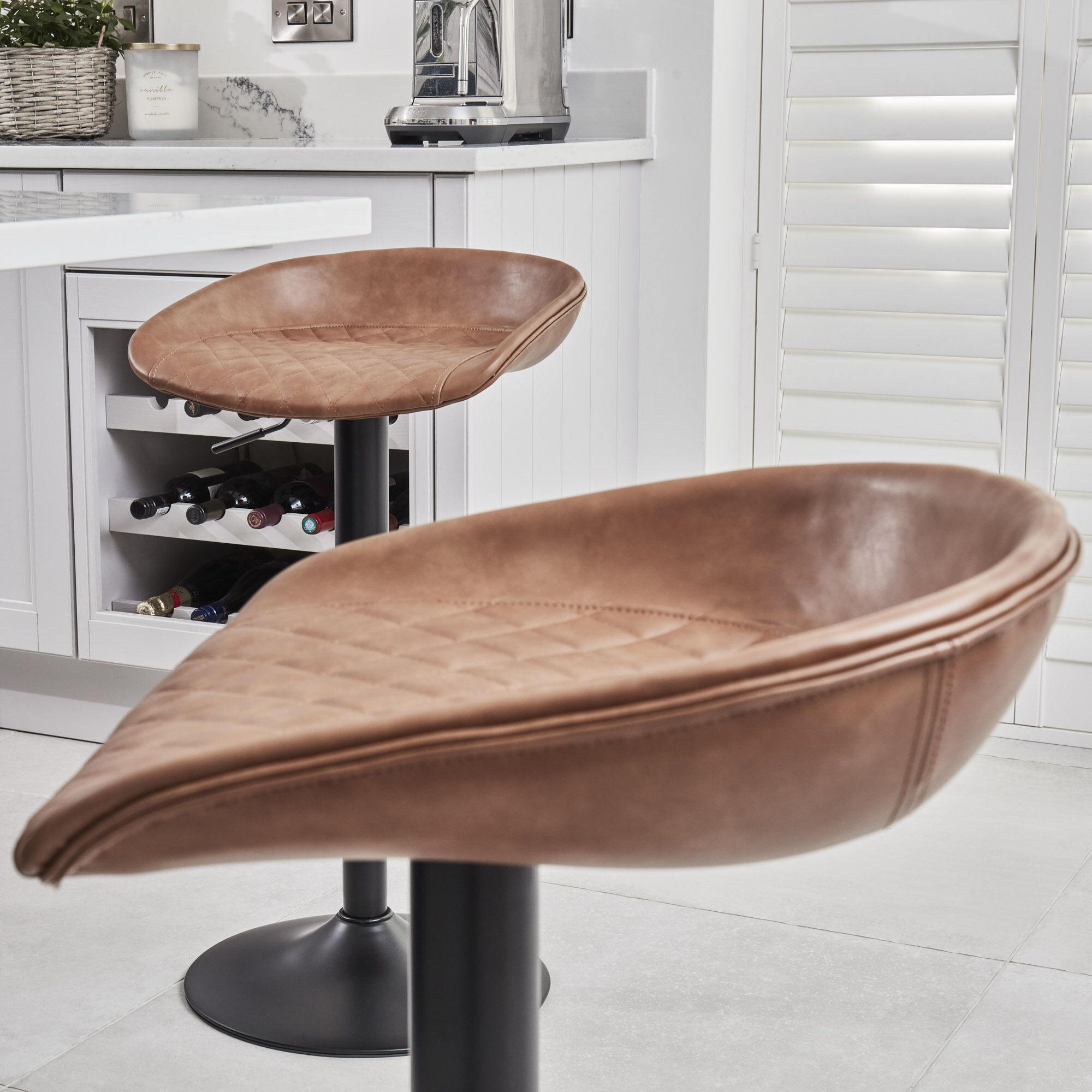 (Set of 2) Mateo Faux Tan Brown Leather Kitchen Stool - Image 6