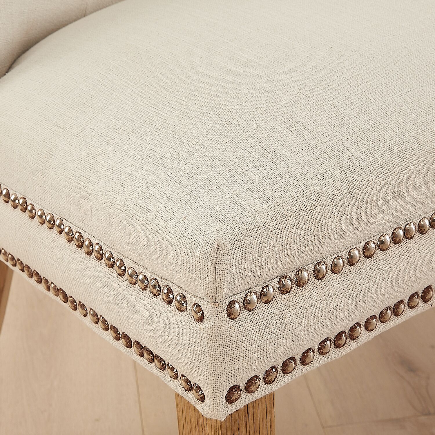 3 Seater Natural Linen Upholstered Dining Bench - Second - Image 7