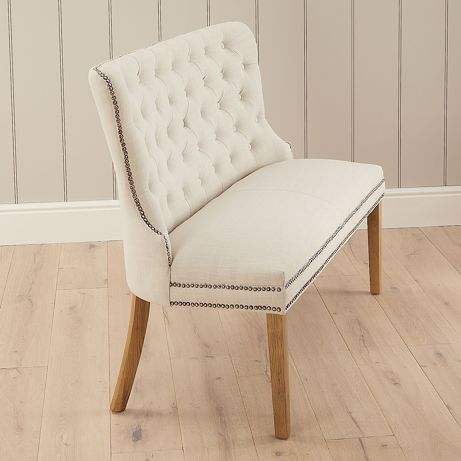 3 Seater Natural Linen Upholstered Dining Bench - Second - Image 5