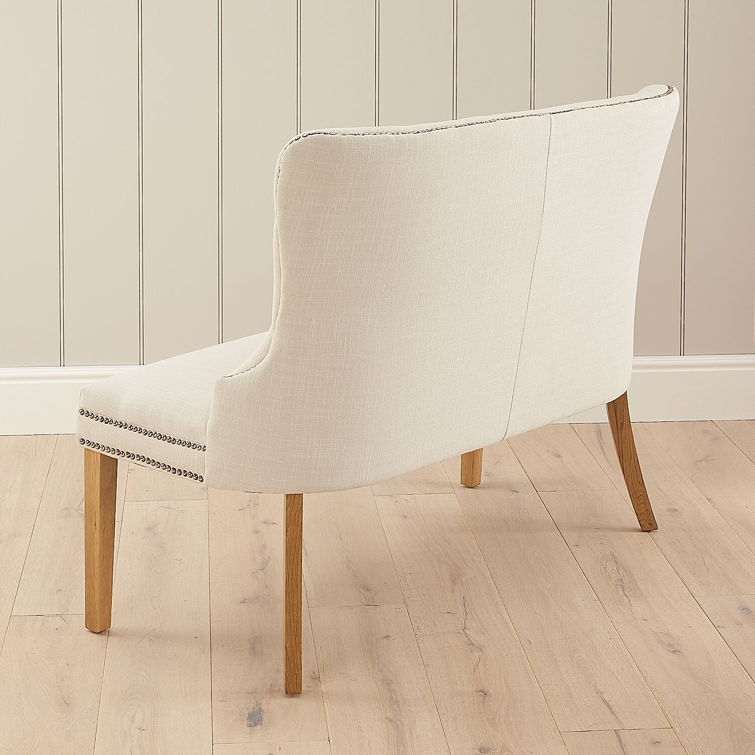 3 Seater Natural Linen Upholstered Dining Bench - Second - Image 2