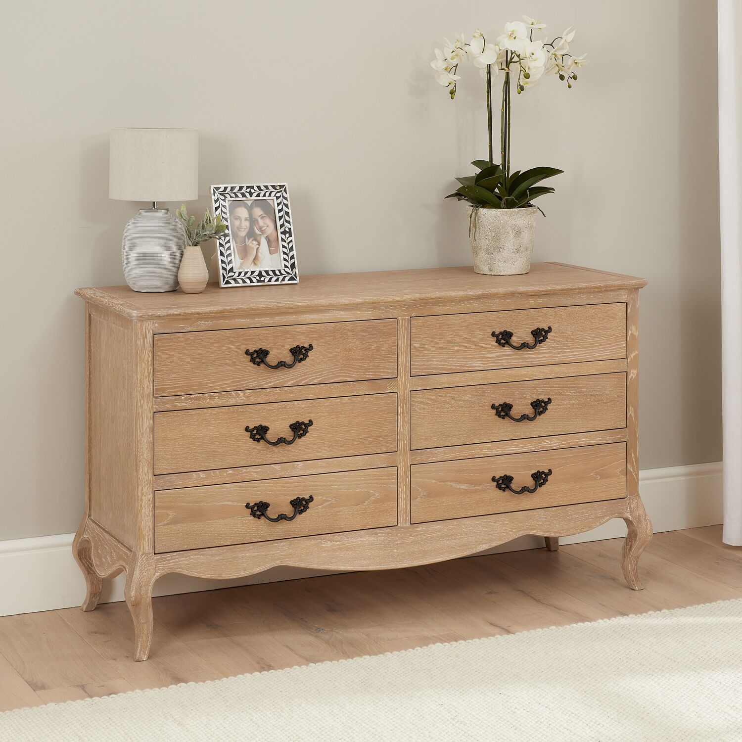 Lille French Limed Oak 6 Drawer Wide Chest - Image 2