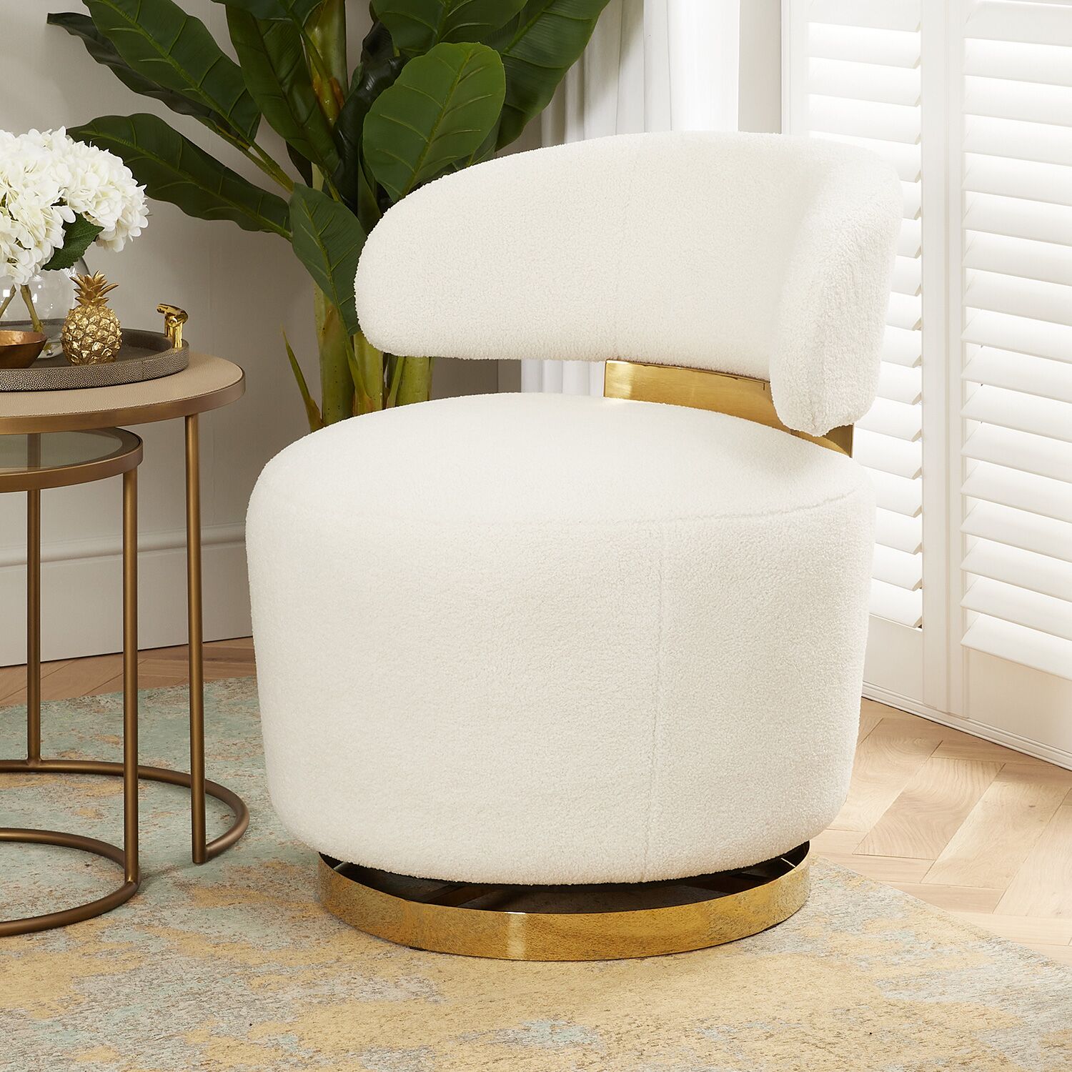 Cecilia Boucle Lounge Chair - Gold Base