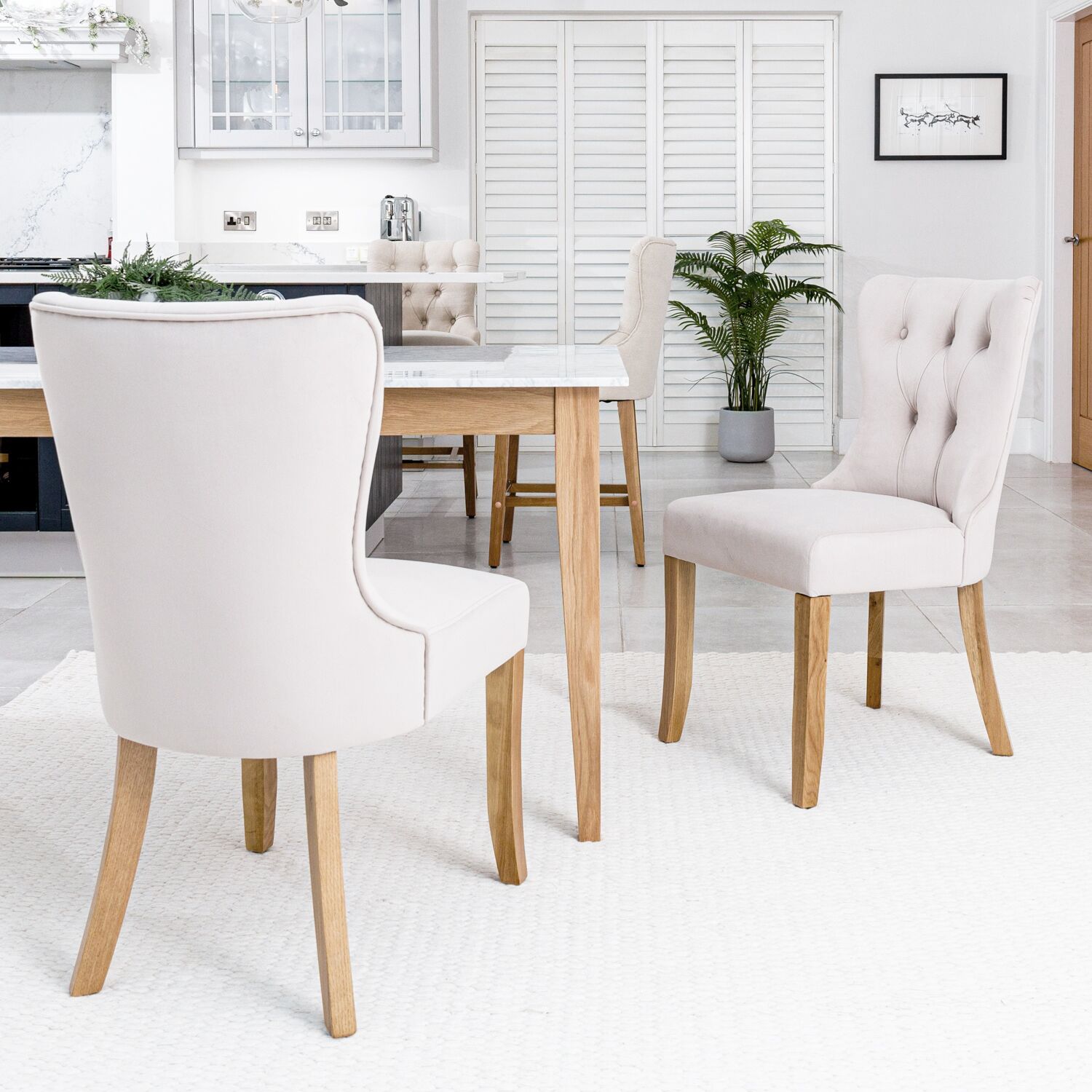 Burford Champagne Velvet Dining Chair | Solid Oak Legs - Image 2