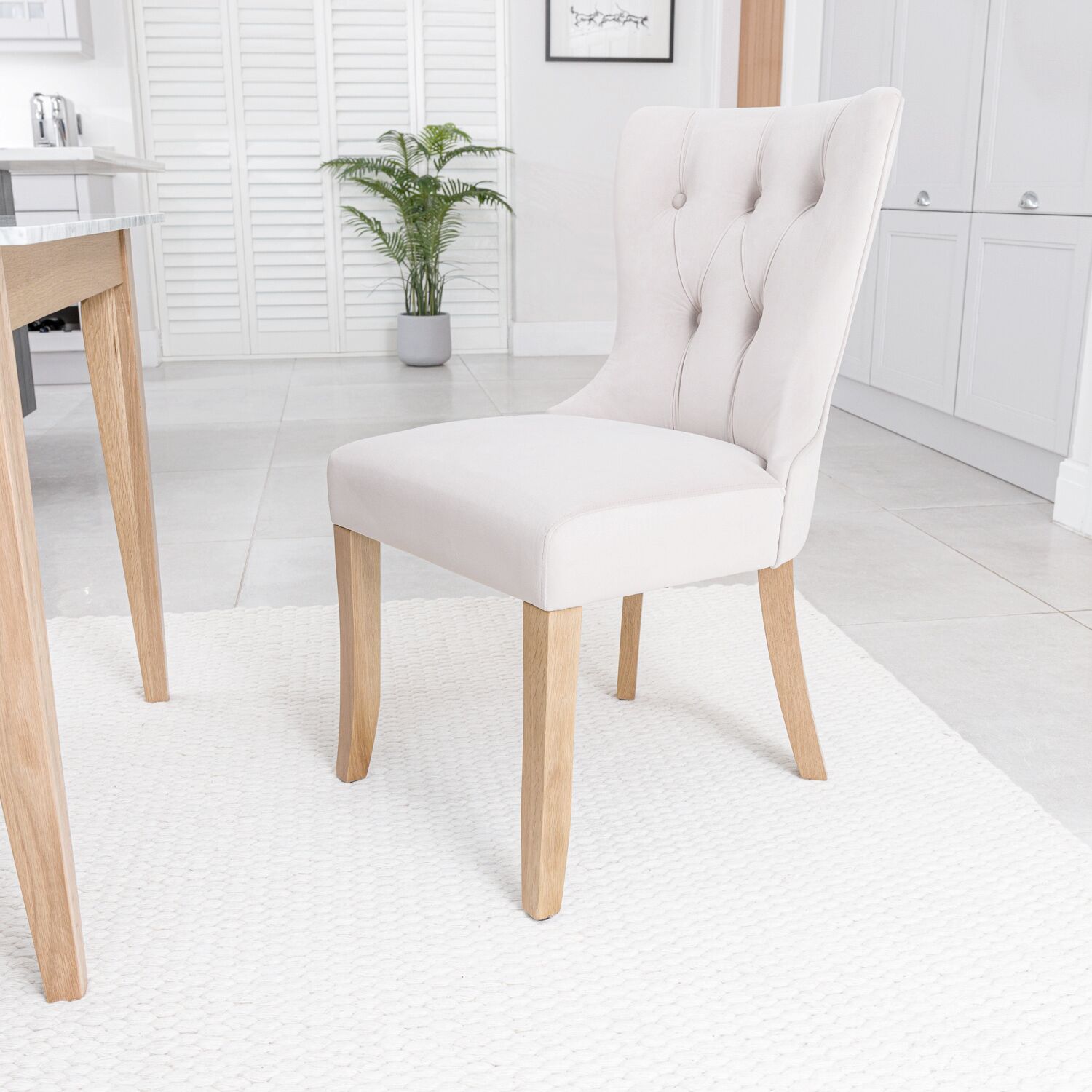 Burford Champagne Velvet Dining Chair | Solid Oak Legs - Image 3