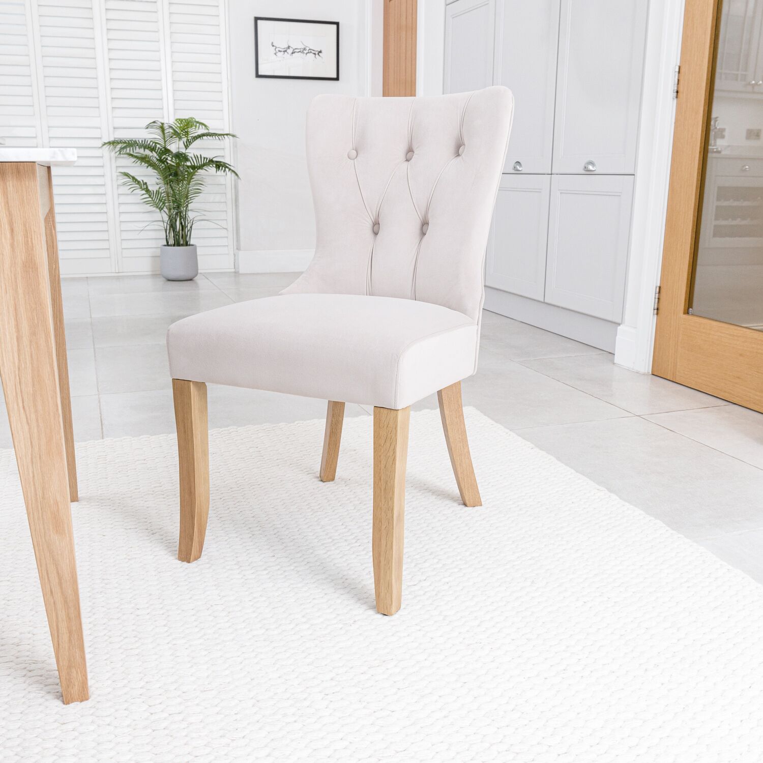 Burford Champagne Velvet Dining Chair | Solid Oak Legs - Image 4