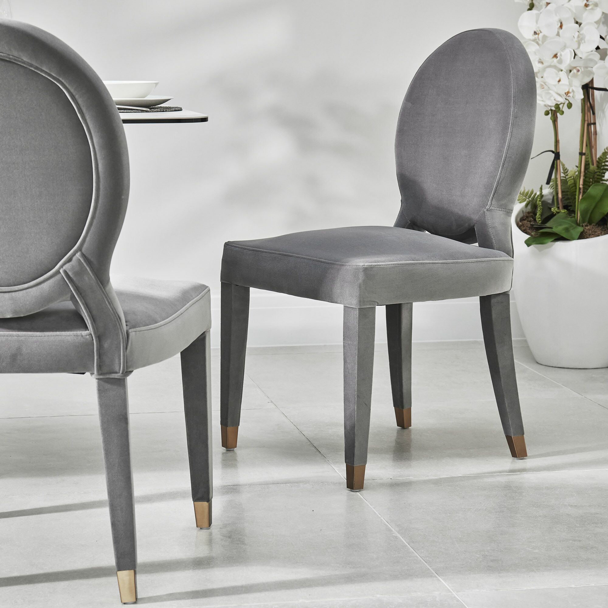 Victoria Upholstered Grey Velvet Dining Chair - Image 4