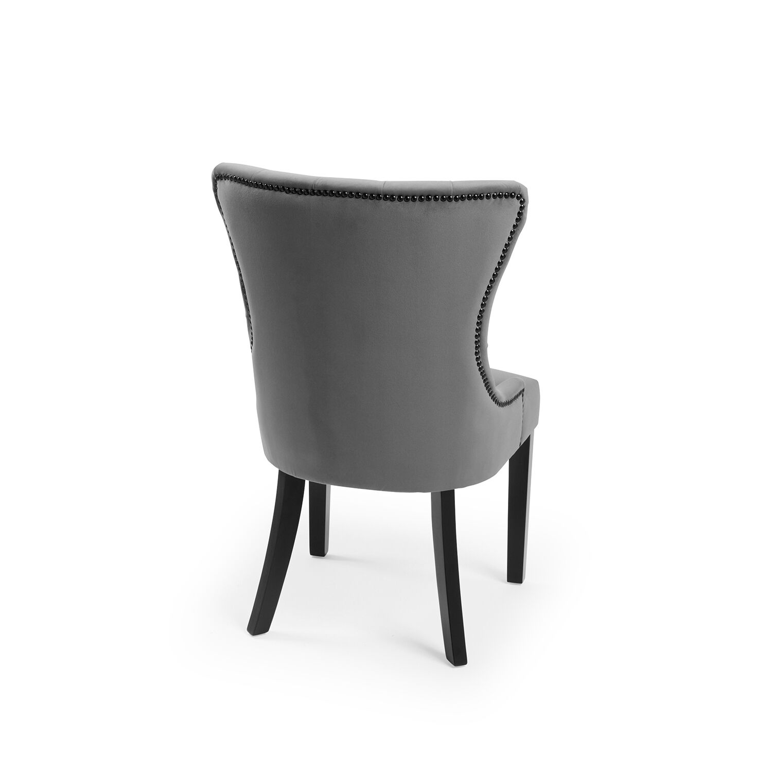 New Knightsbridge Grey Brushed Velvet Dining Chair - Black Studs - Image 4