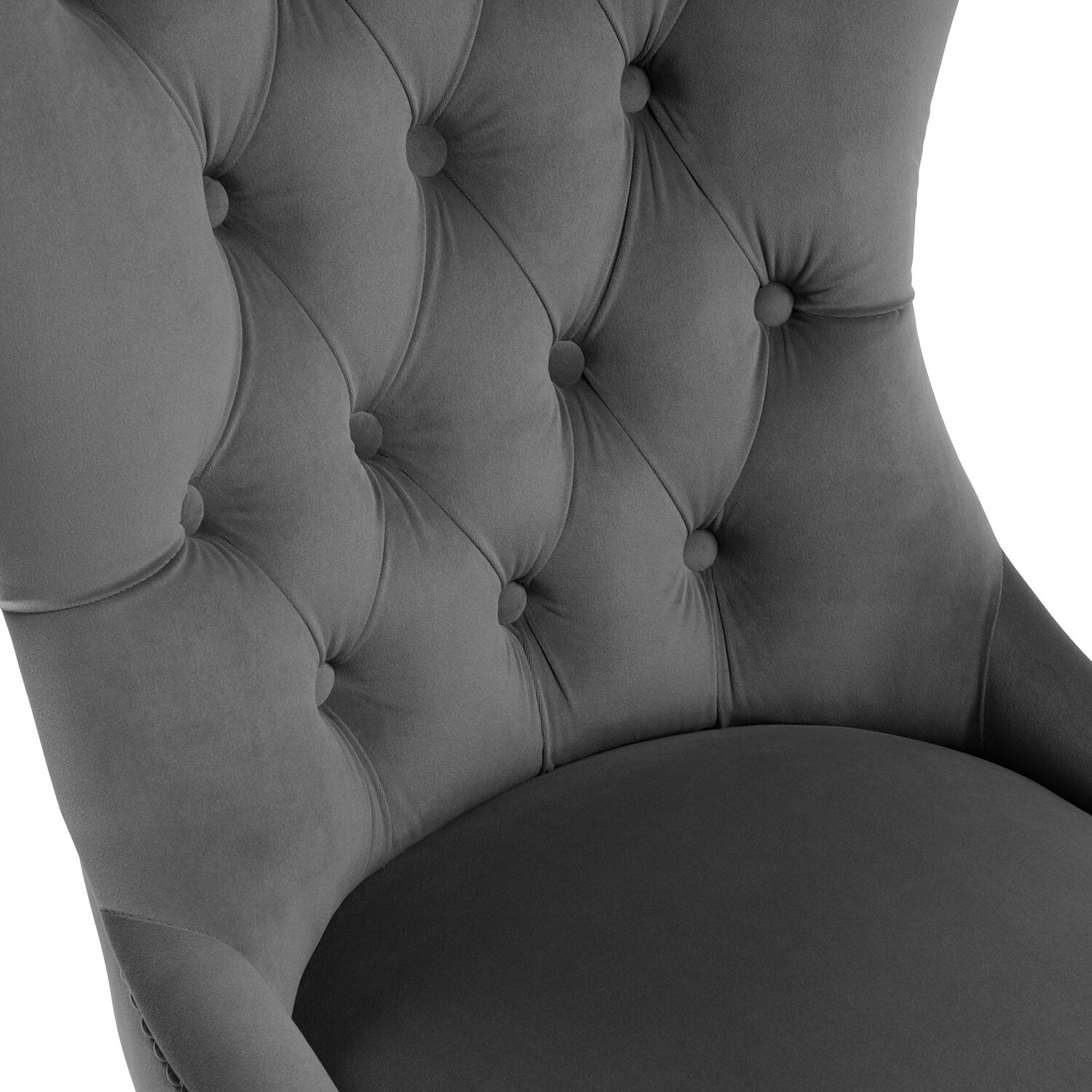 New Knightsbridge Grey Brushed Velvet Dining Chair - Black Studs - Image 6