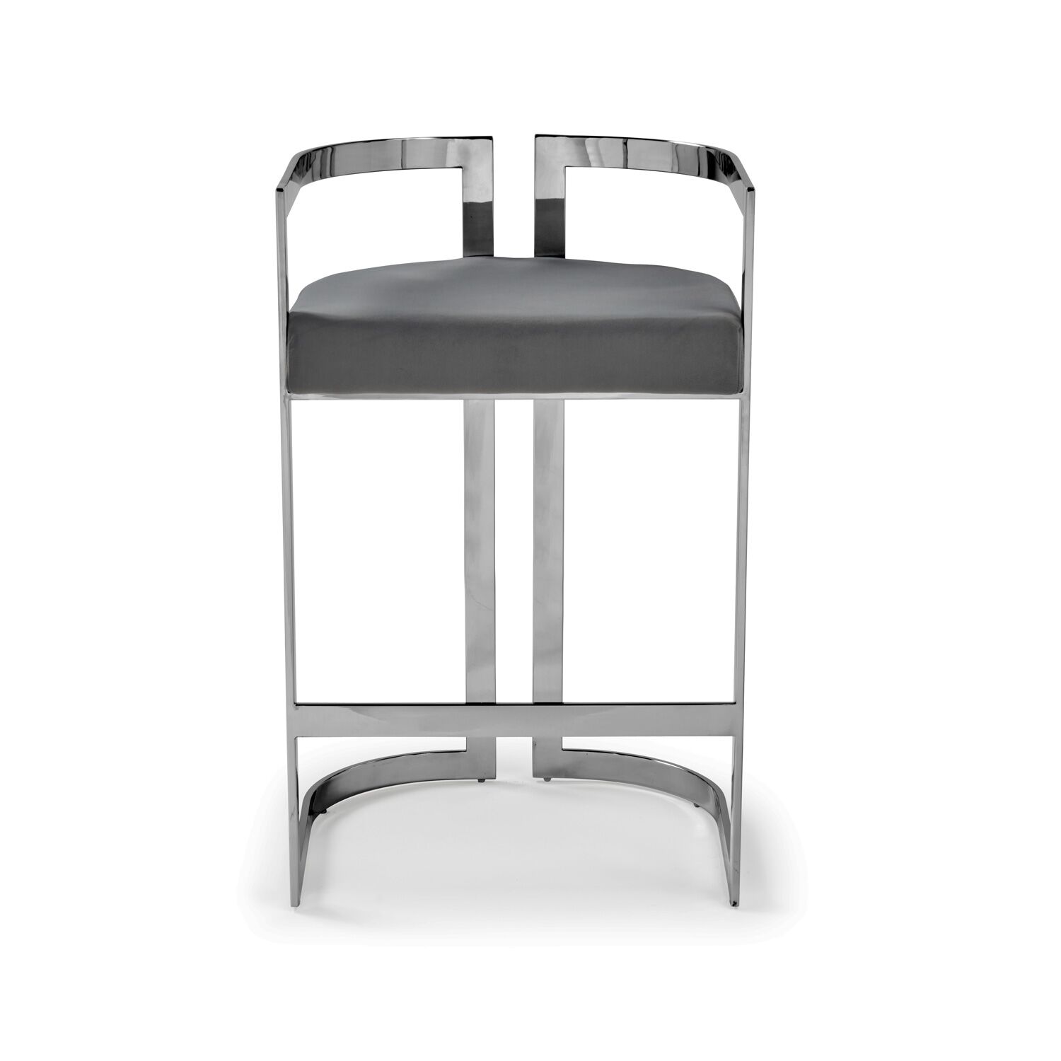 Annalise Grey Velvet Kitchen Barstool - Stainless Steel - Image 8